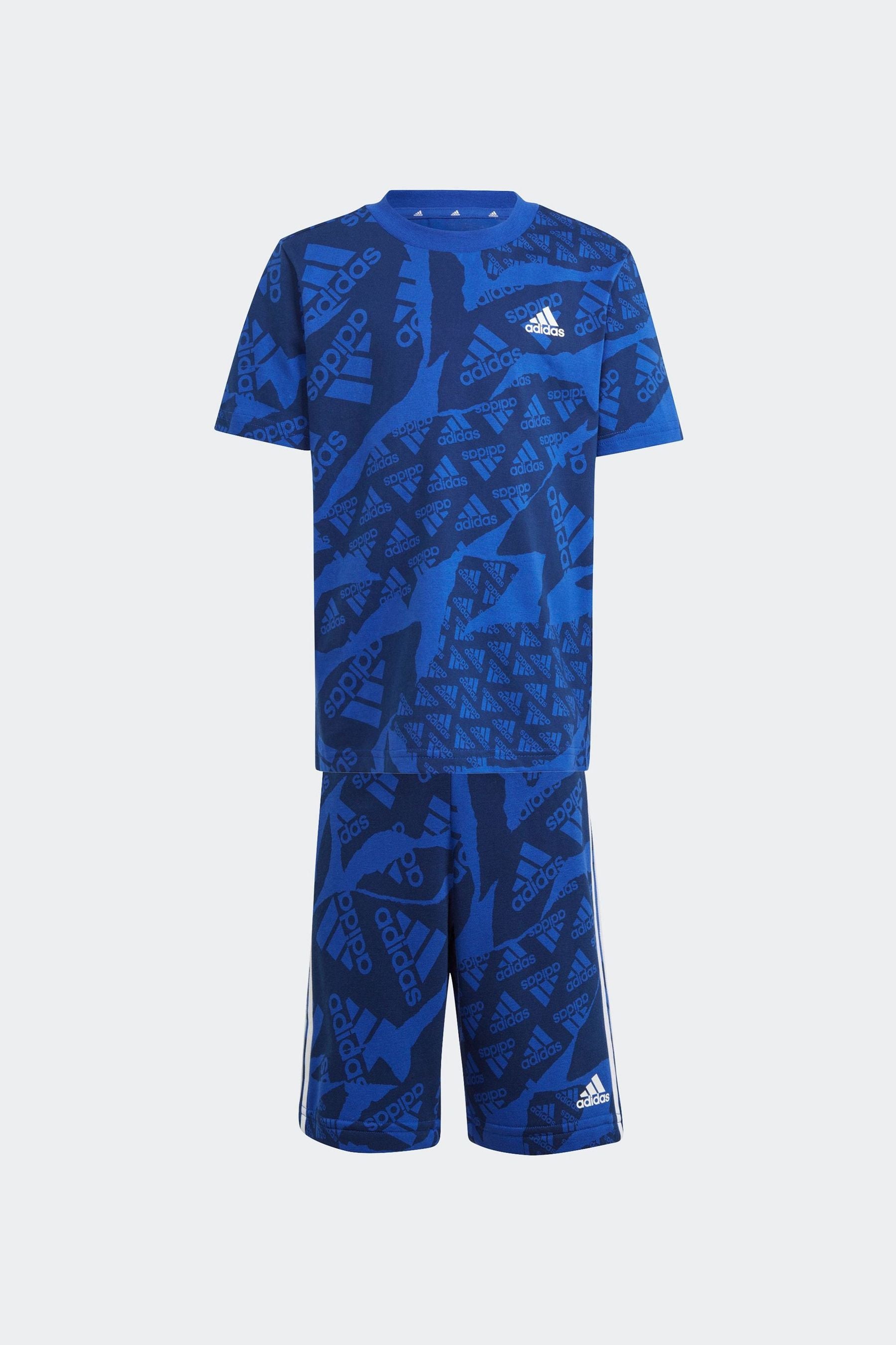 Blue adidas Sportswear Essentials Allover Print T-Shirt