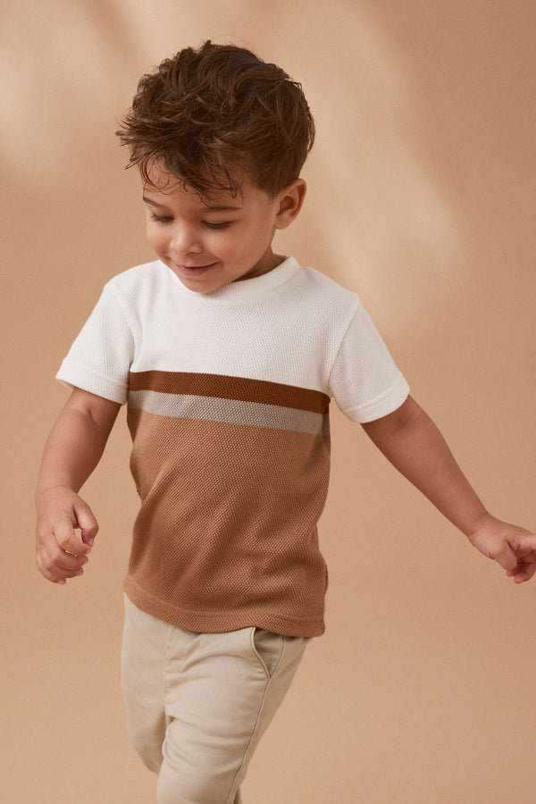 Tan Brown Short Sleeve Textured Stripe T-Shirt (3mths-7yrs)