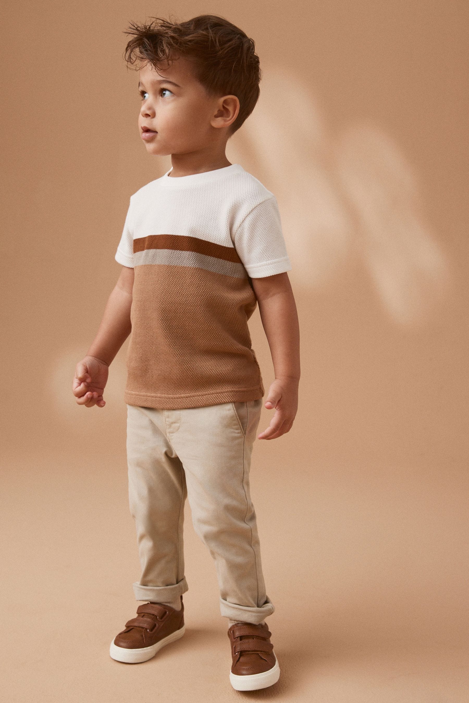 Tan Brown Short Sleeve Textured Stripe T-Shirt (3mths-7yrs)