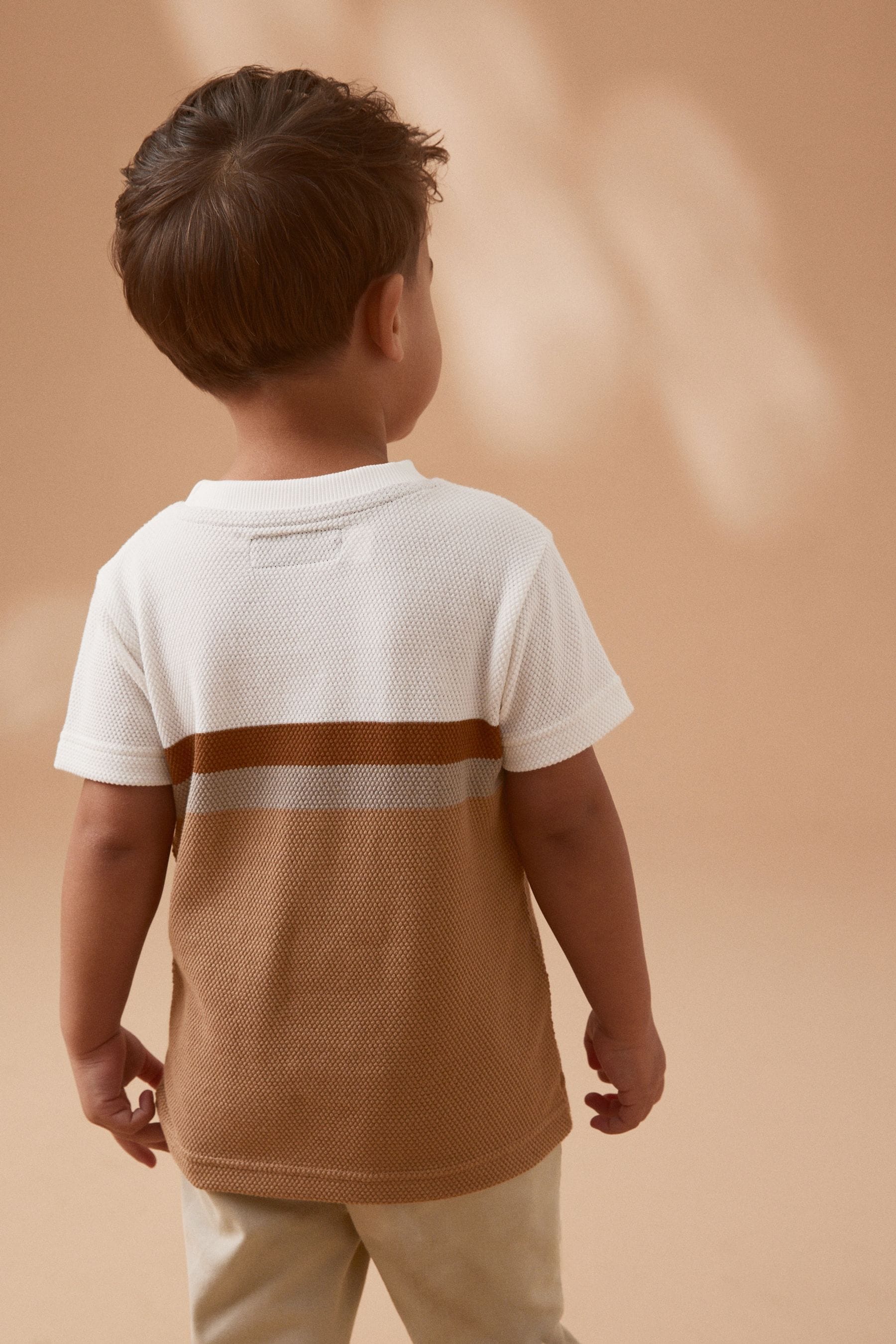 Tan Brown Short Sleeve Textured Stripe T-Shirt (3mths-7yrs)