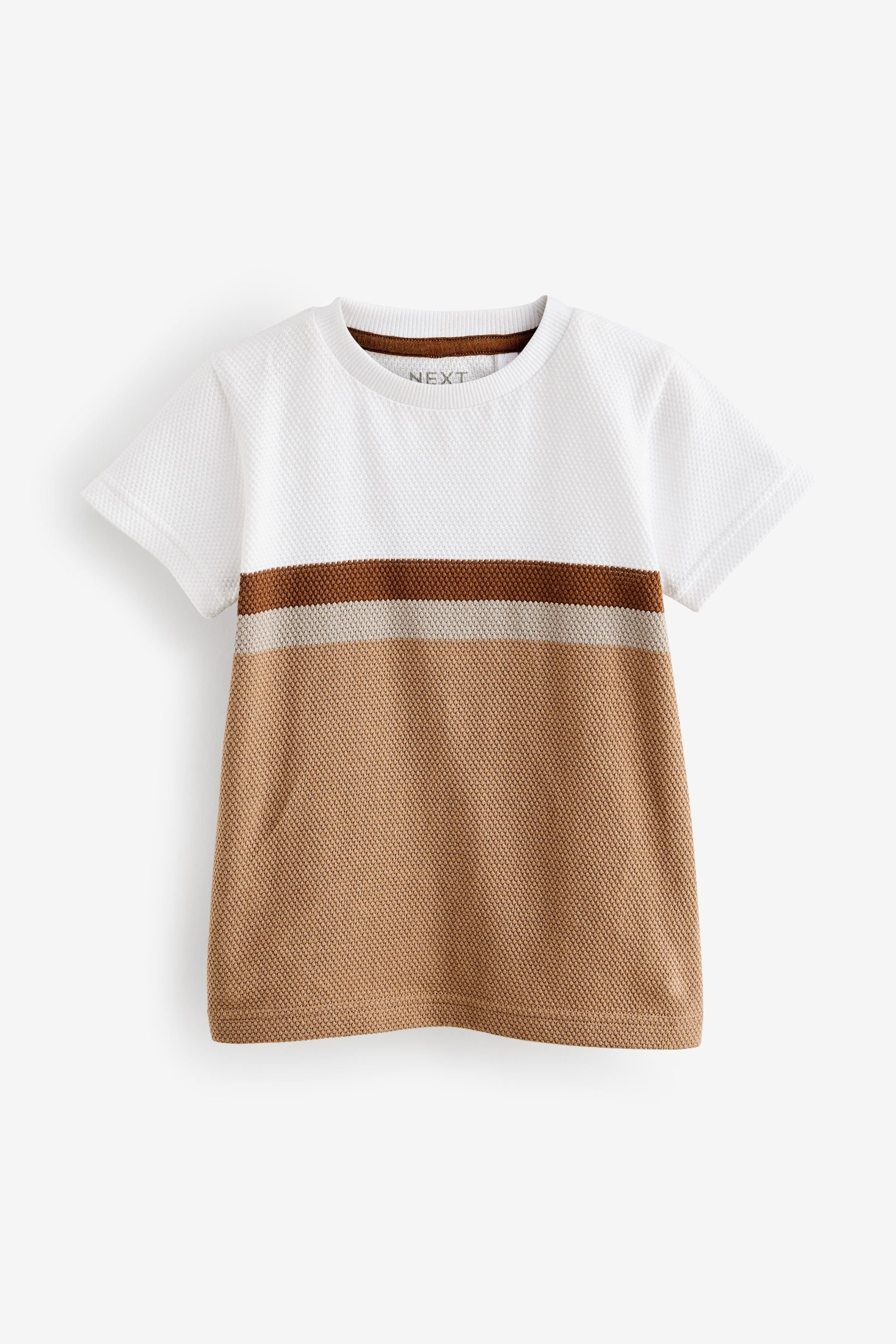 Tan Brown Short Sleeve Textured Stripe T-Shirt (3mths-7yrs)