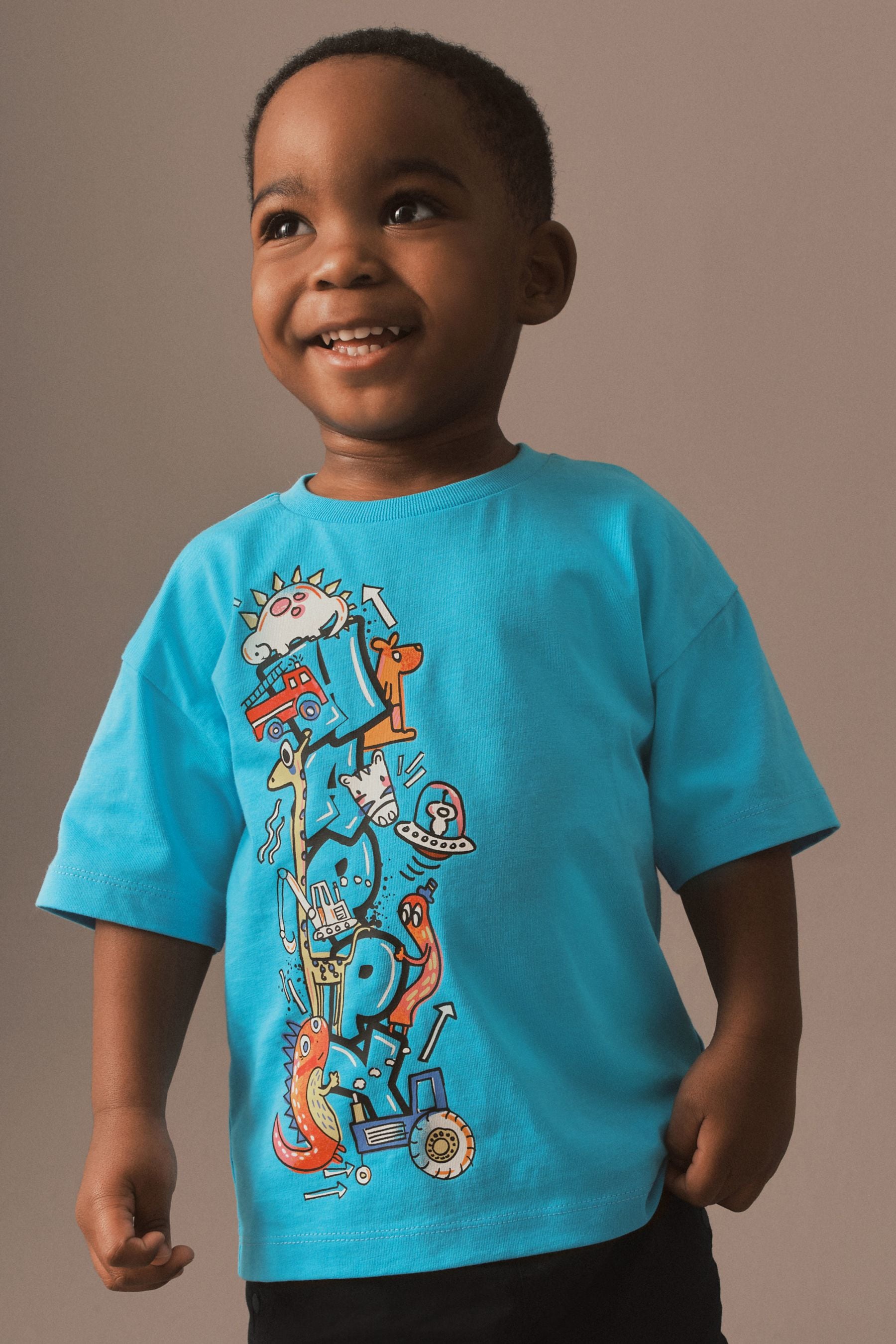 Turquoise Blue Short Sleeve Graffic T-Shirt (3mths-7yrs)