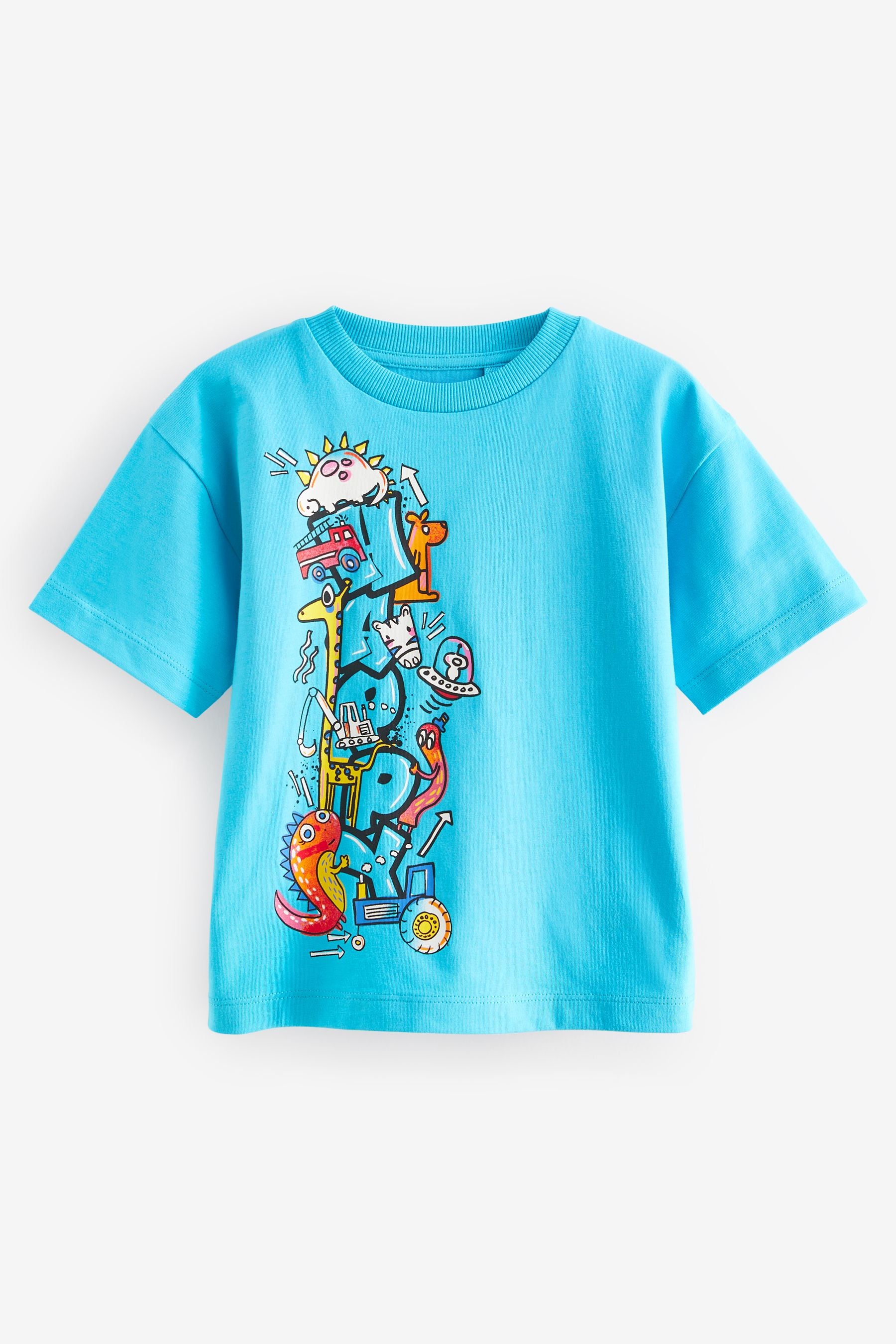 Turquoise Blue Short Sleeve Graffic T-Shirt (3mths-7yrs)