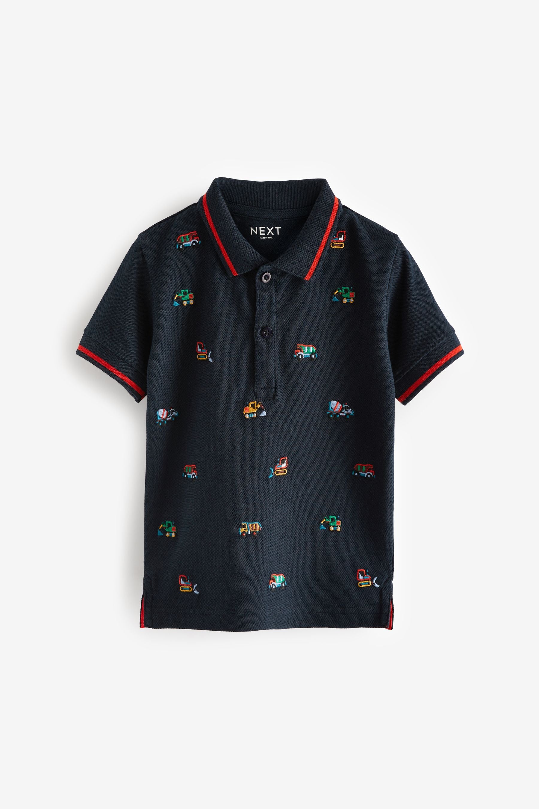 Navy Blue All Over 100% Cotton Embroidered Short Sleeve Polo Shirt (3mths-7yrs)