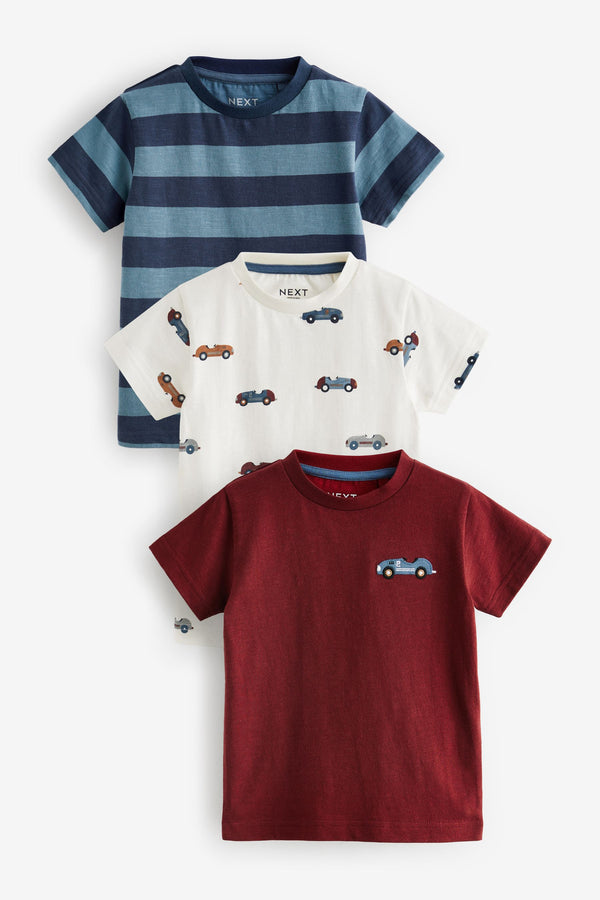 Red/Blue Cars 100% Cotton Short Sleeve Character T-Shirts 3 Pack (3mths-7yrs)