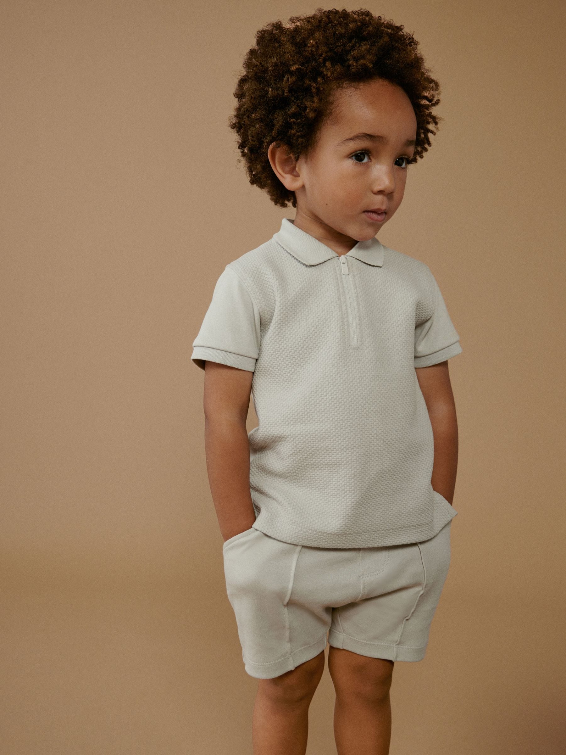 Grey Quarter Zip Polo 100% Cotton Shirt and Shorts Set (3mths-7yrs)