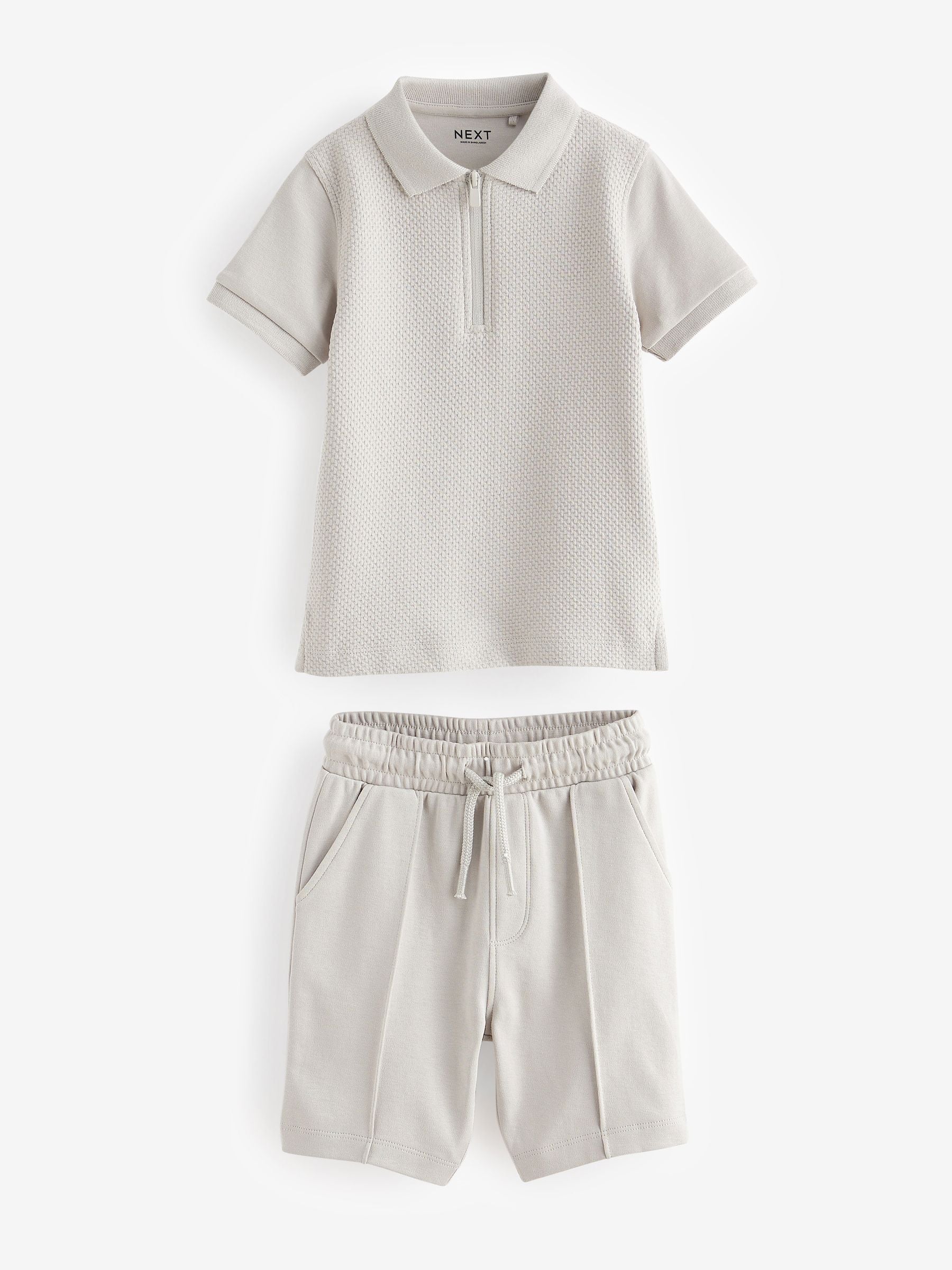 Grey Quarter Zip Polo 100% Cotton Shirt and Shorts Set (3mths-7yrs)