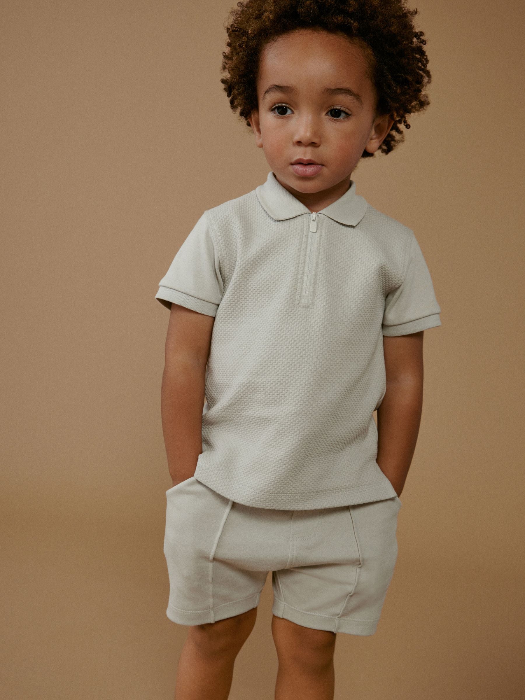 Grey Quarter Zip Polo 100% Cotton Shirt and Shorts Set (3mths-7yrs)