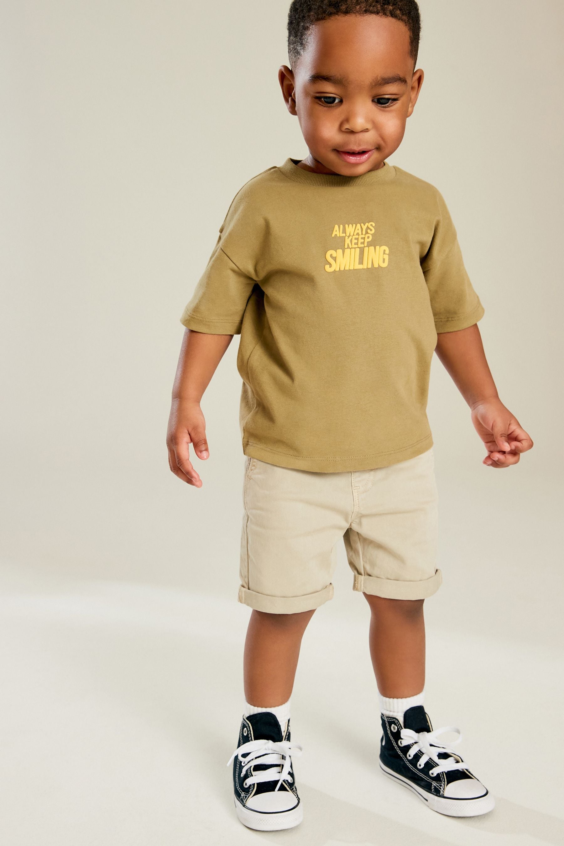 Khaki Green Simple 100% Cotton Short Sleeve T-Shirt (3mths-7yrs)