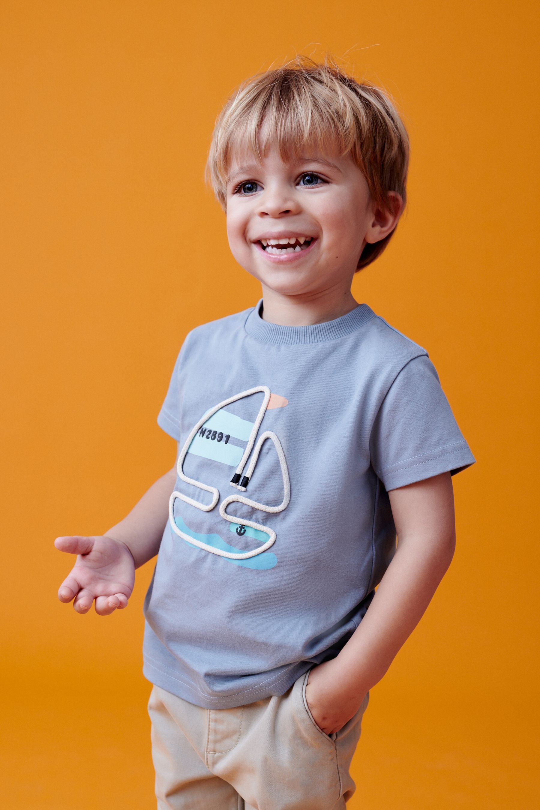 Blue Boat Appliqu?© Transport Short Sleeve T-Shirt (3mths-7yrs)