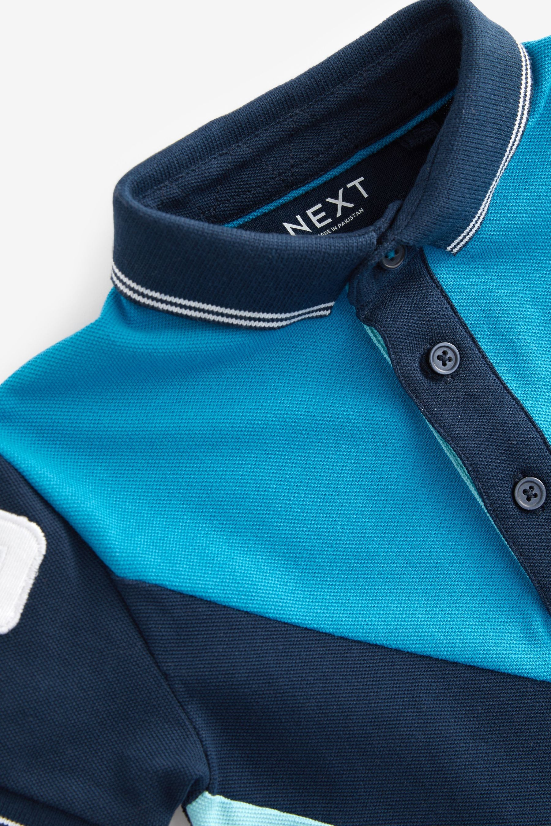 Blue Short Sleeve Colourblock Polo Shirt (3mths-7yrs)