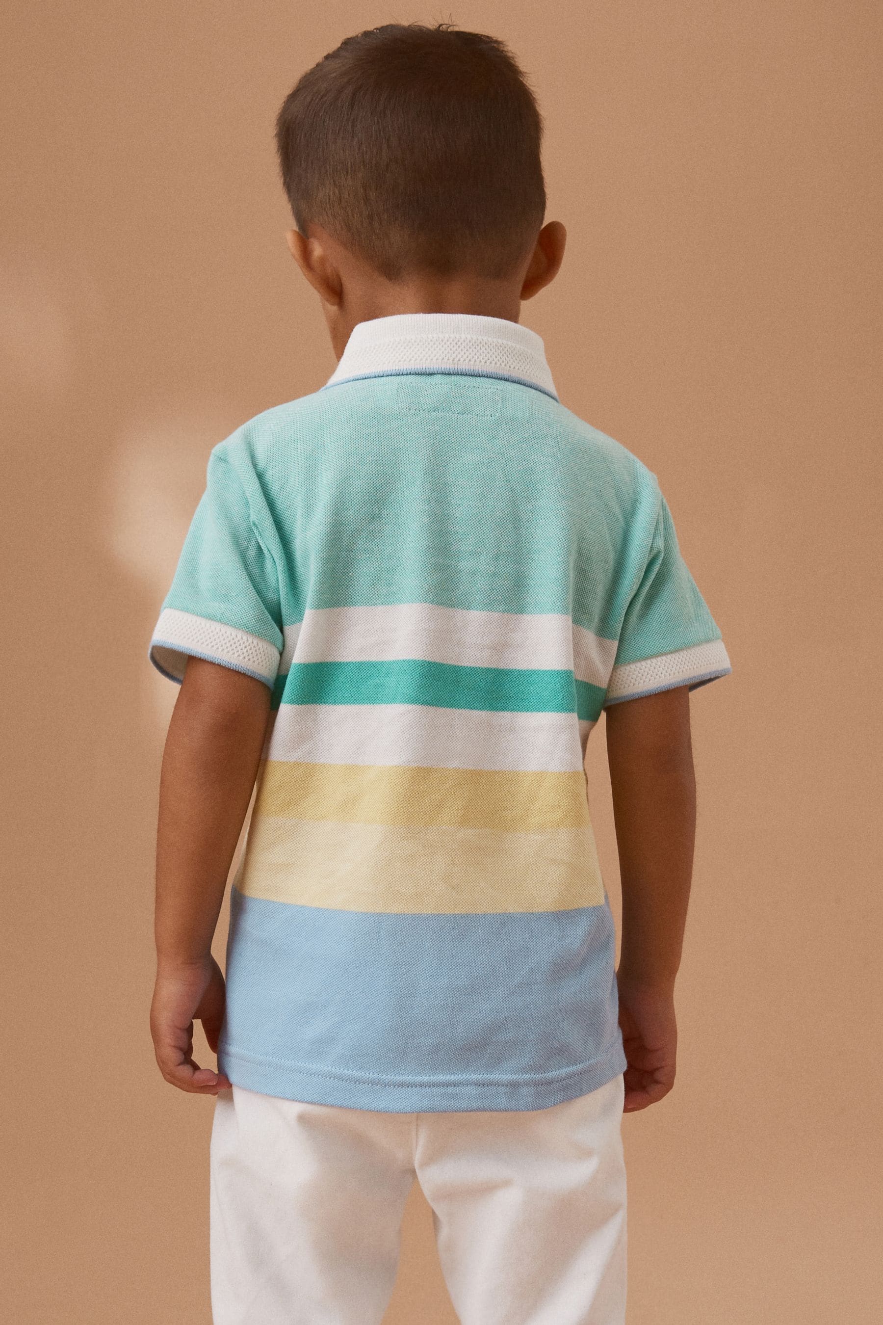 Blue/Yellow Short Sleeve Colourblock Polo Shirt (3mths-7yrs)