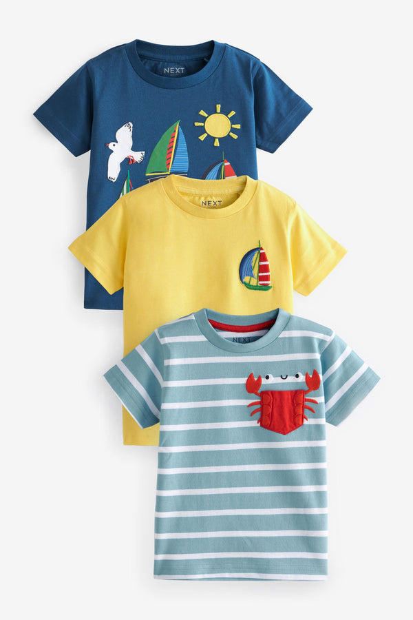 Yellow/Blue 100% Cotton Short Sleeve Character T-Shirts 3 Pack (3mths-7yrs)