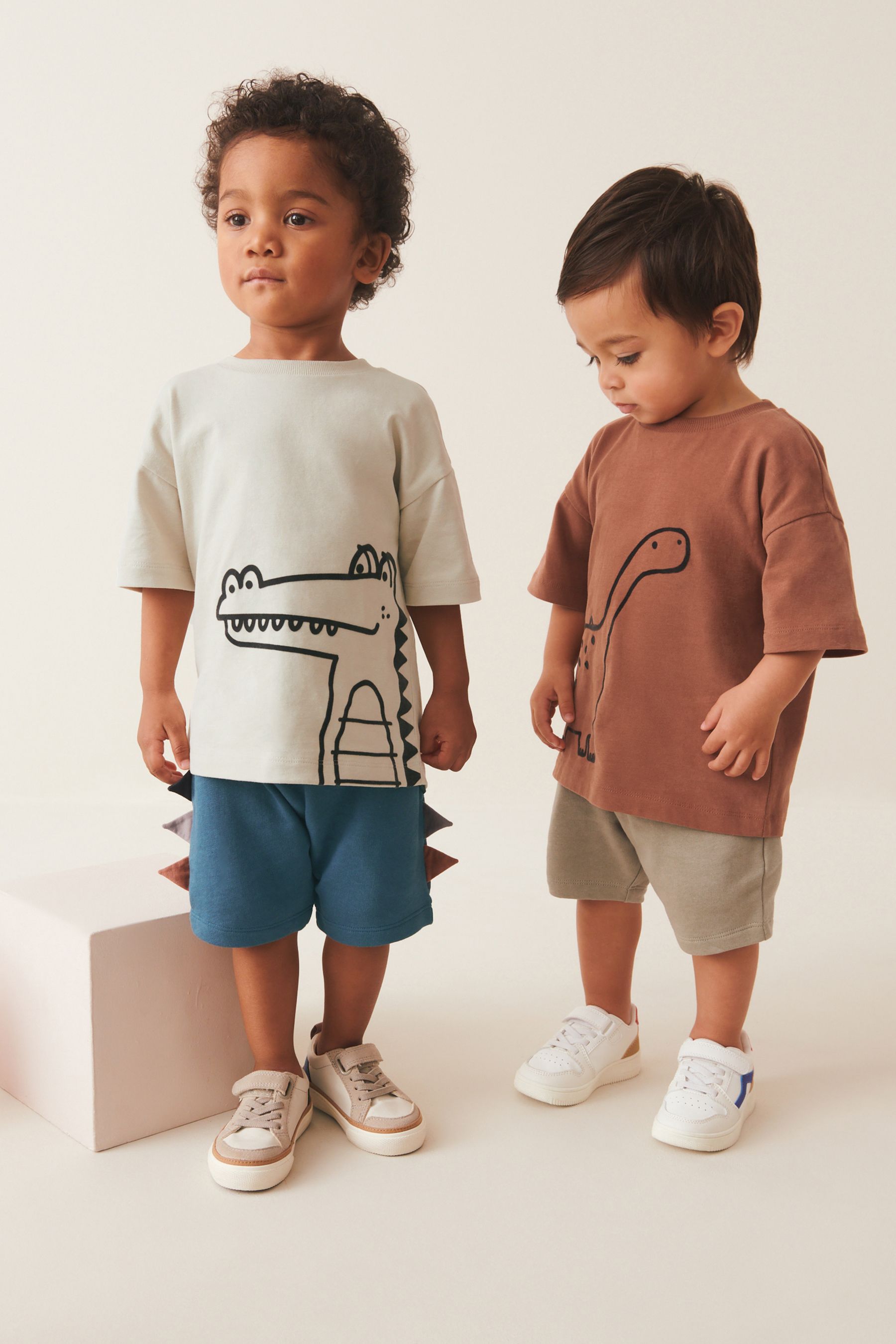 Rust Brown/Ecru Cream 100% Cotton 2 pack T-shirt and Shorts Set (3mths-7yrs)