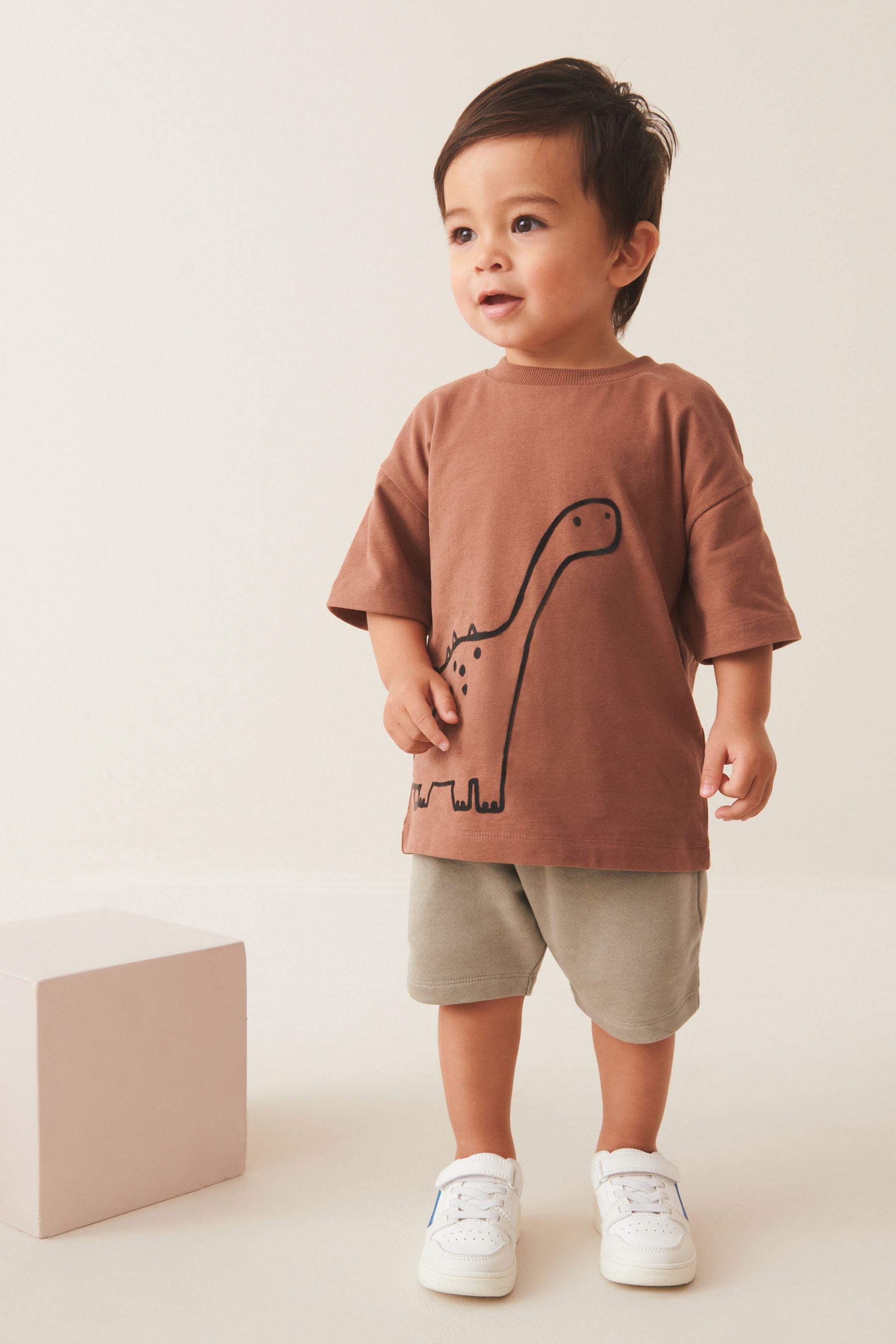 Rust Brown/Ecru Cream 100% Cotton 2 pack T-shirt and Shorts Set (3mths-7yrs)