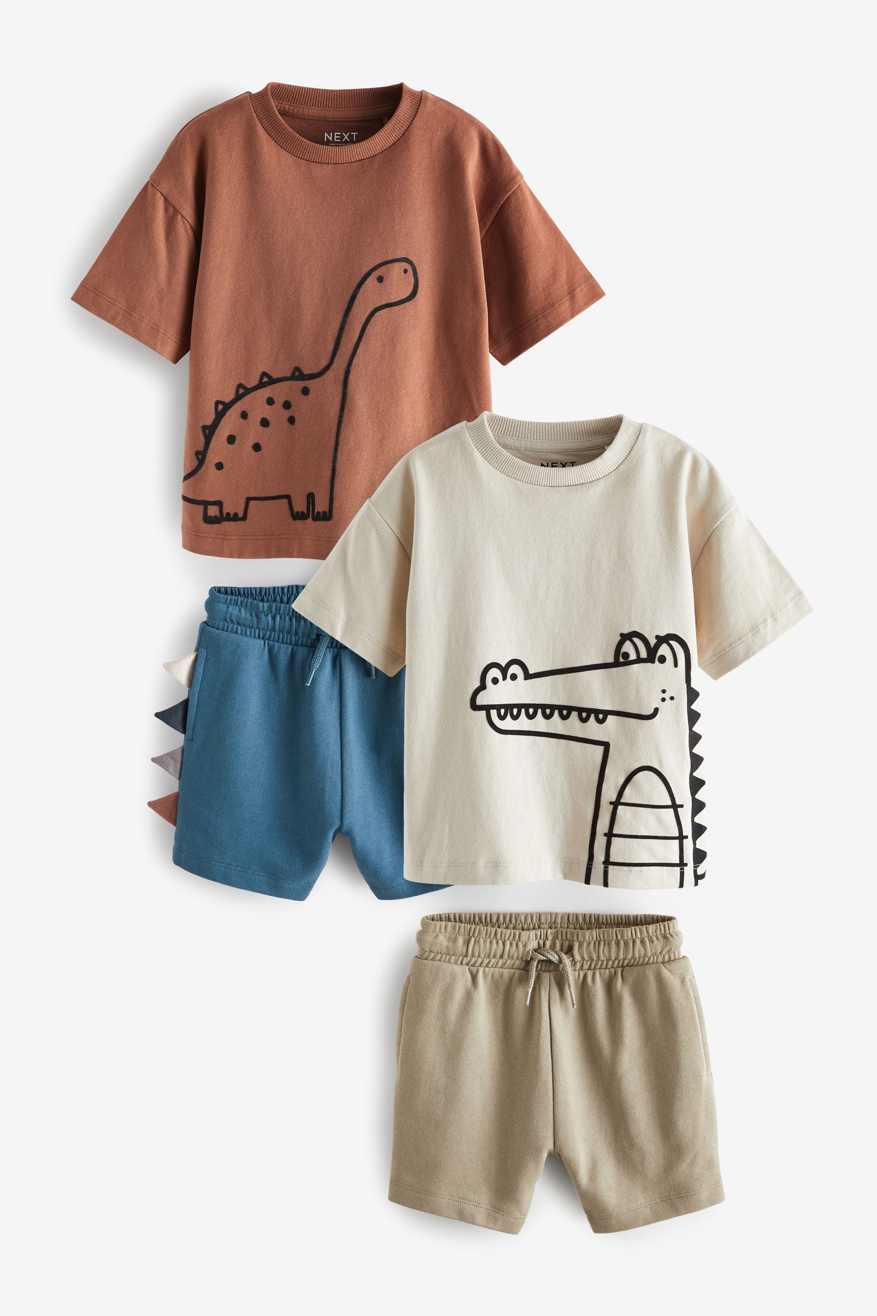 Rust Brown/Ecru Cream 100% Cotton 2 pack T-shirt and Shorts Set (3mths-7yrs)