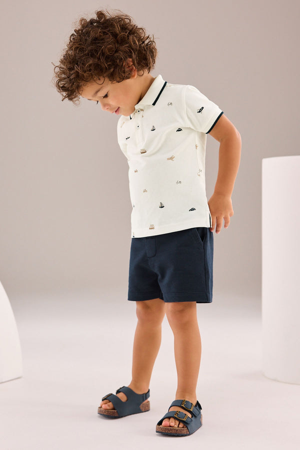 White 100% Cotton All Over Printed Polo Shirt And Shorts Set (3mths-7yrs)