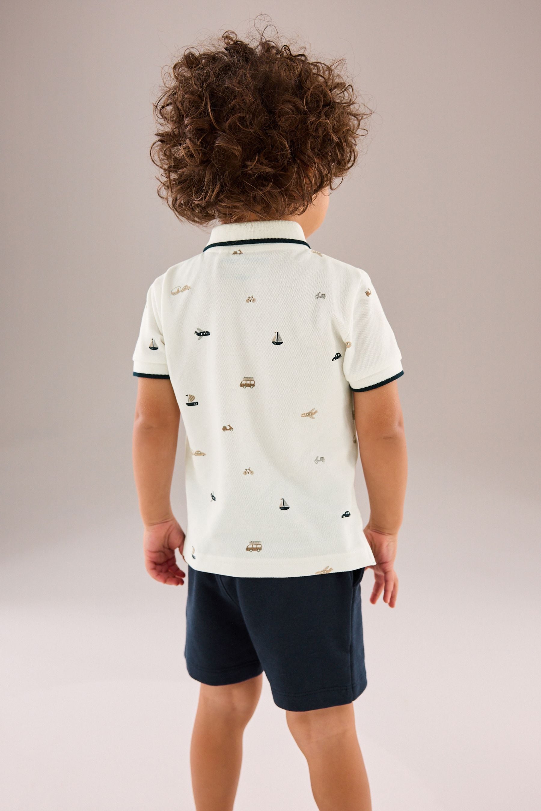 White 100% Cotton All Over Printed Polo Shirt And Shorts Set (3mths-7yrs)