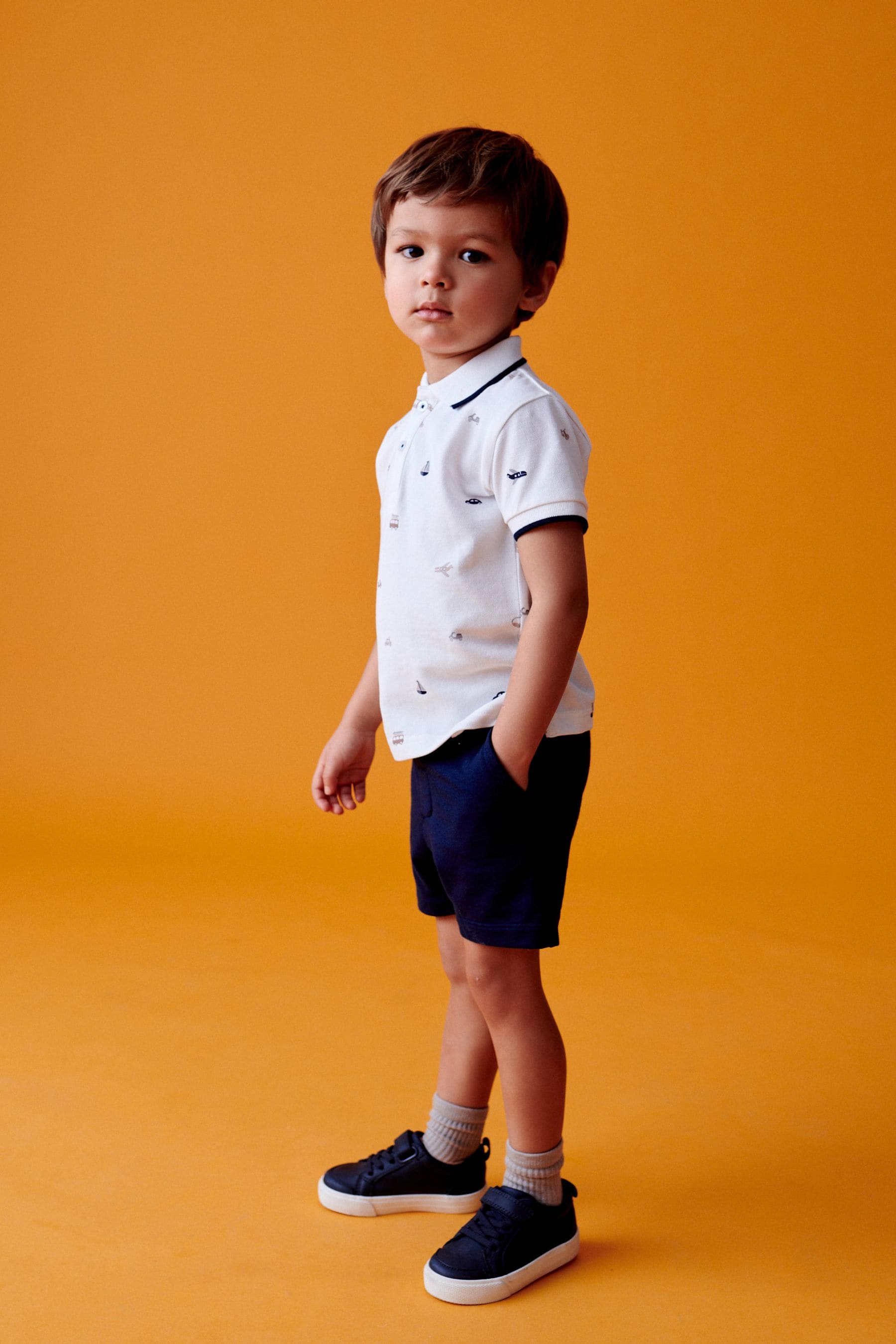 White 100% Cotton All Over Printed Polo Shirt And Shorts Set (3mths-7yrs)