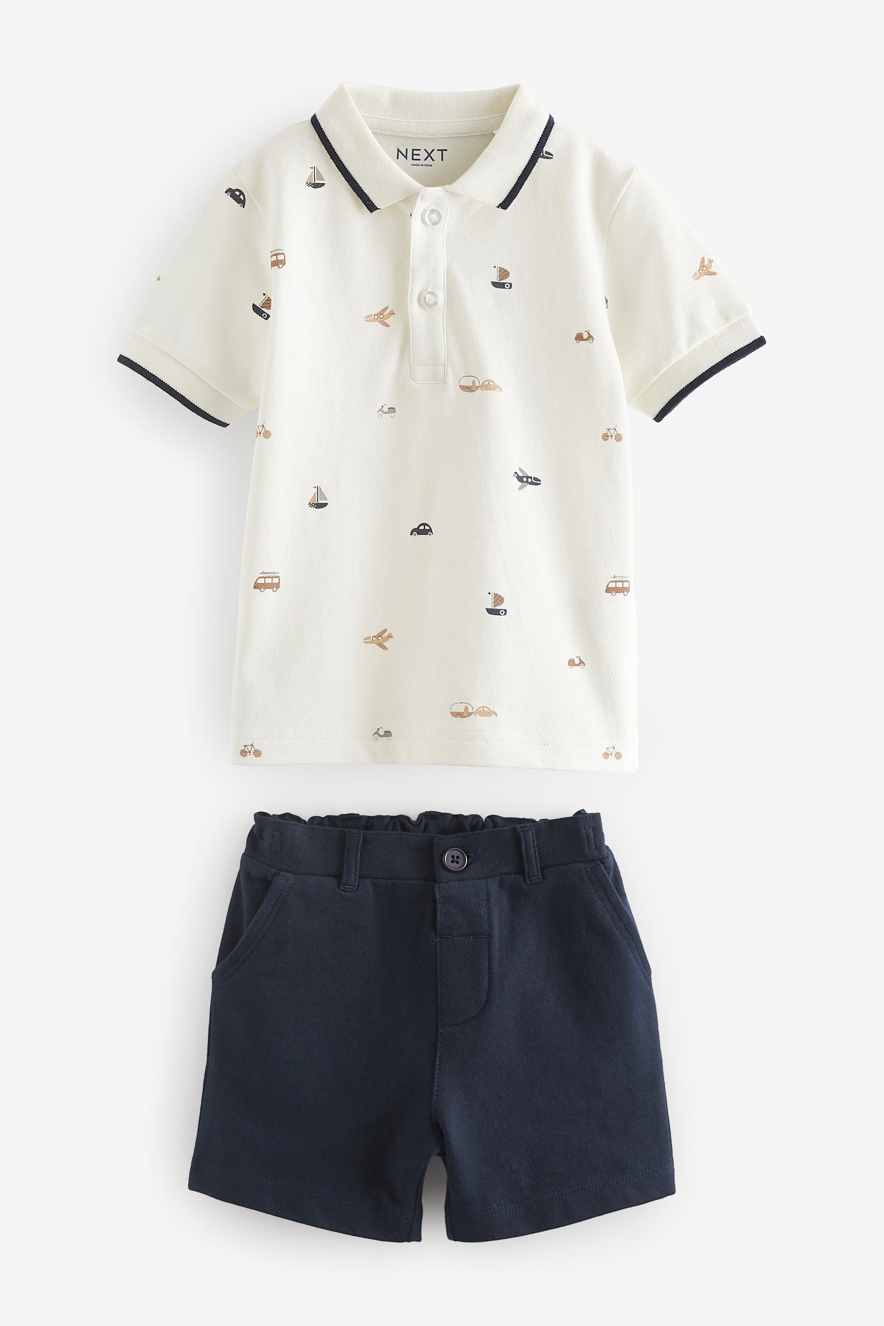 White 100% Cotton All Over Printed Polo Shirt And Shorts Set (3mths-7yrs)