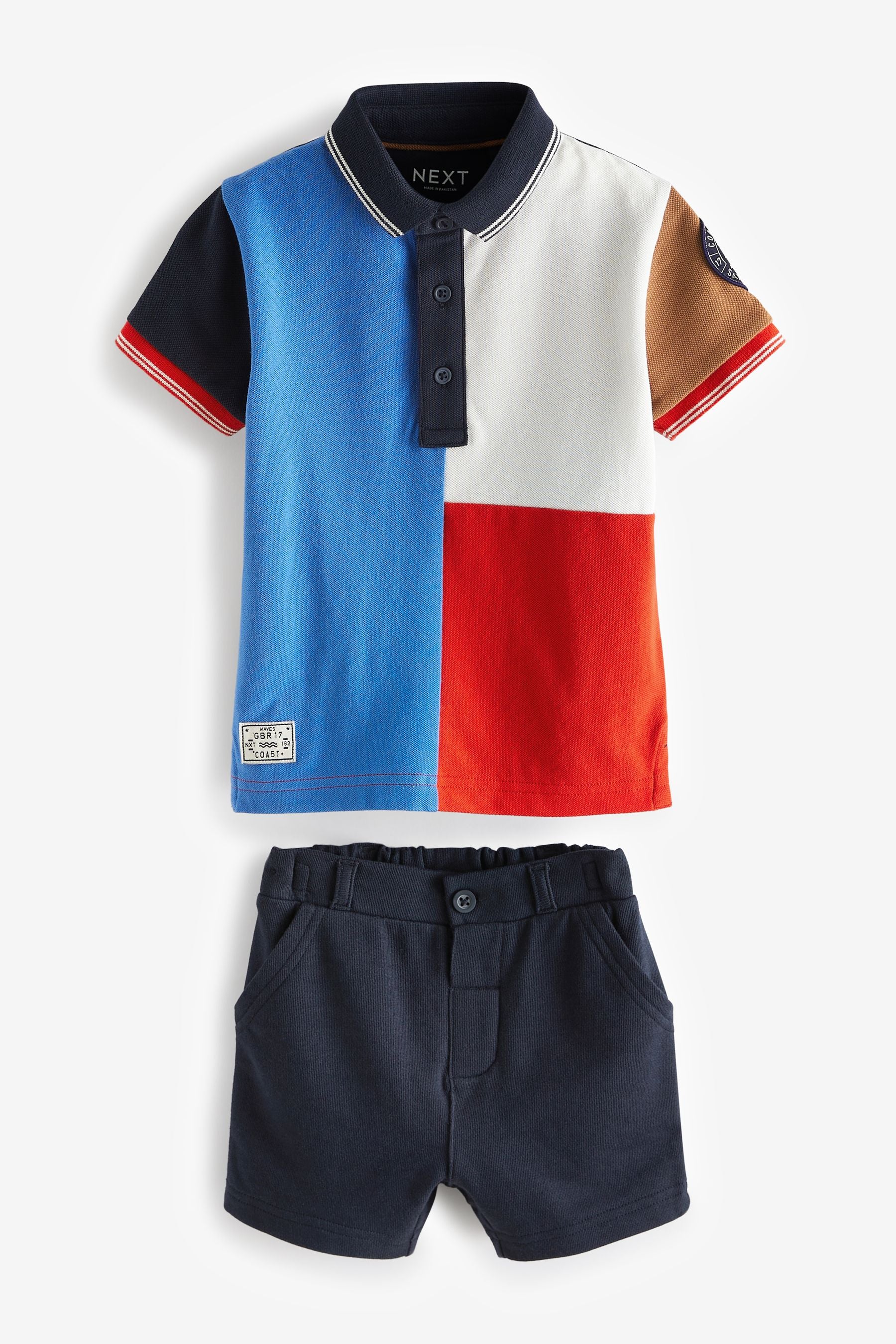 Red/Blue 100% Cotton Short Sleeve Polo and Shorts Set (3mths-7yrs)