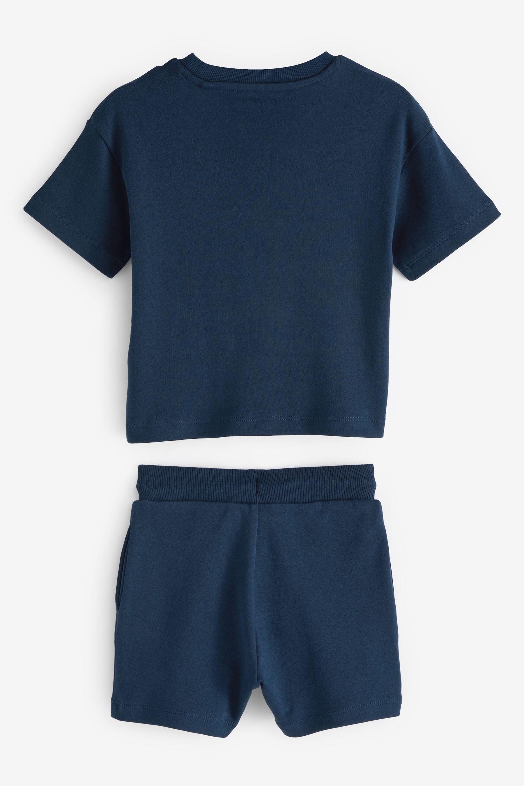 Blue 100% Cotton Short Sleeve Colourblock T-Shirt and Shorts Set (3mths-7yrs)