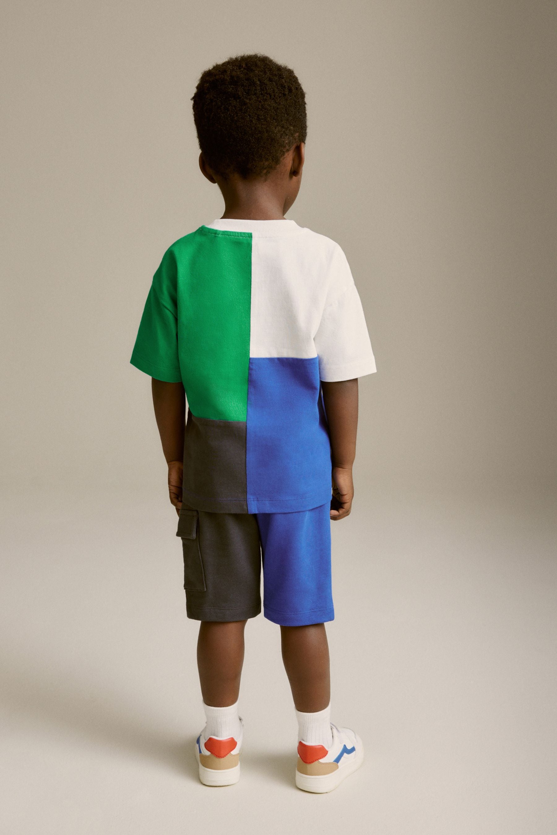 Blue/Green Short Sleeve Colourblock T-Shirt and Shorts Set (3mths-7yrs)