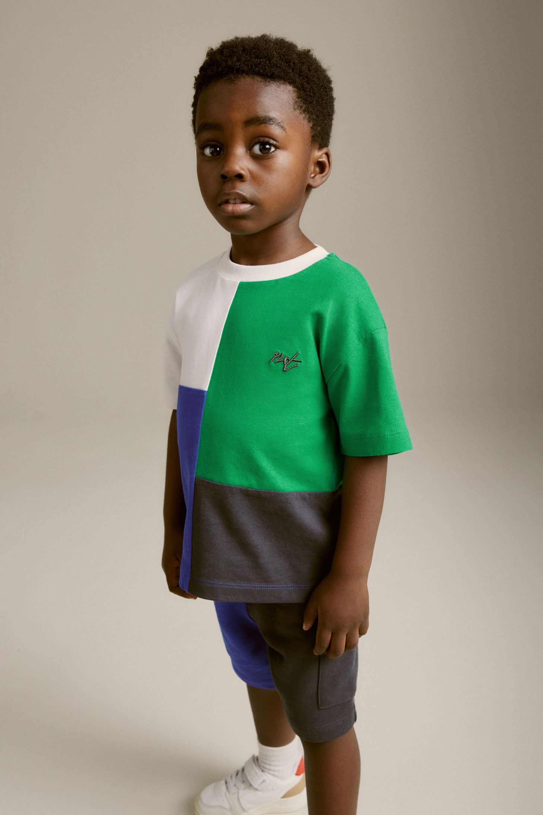 Blue/Green Short Sleeve Colourblock T-Shirt and Shorts Set (3mths-7yrs)