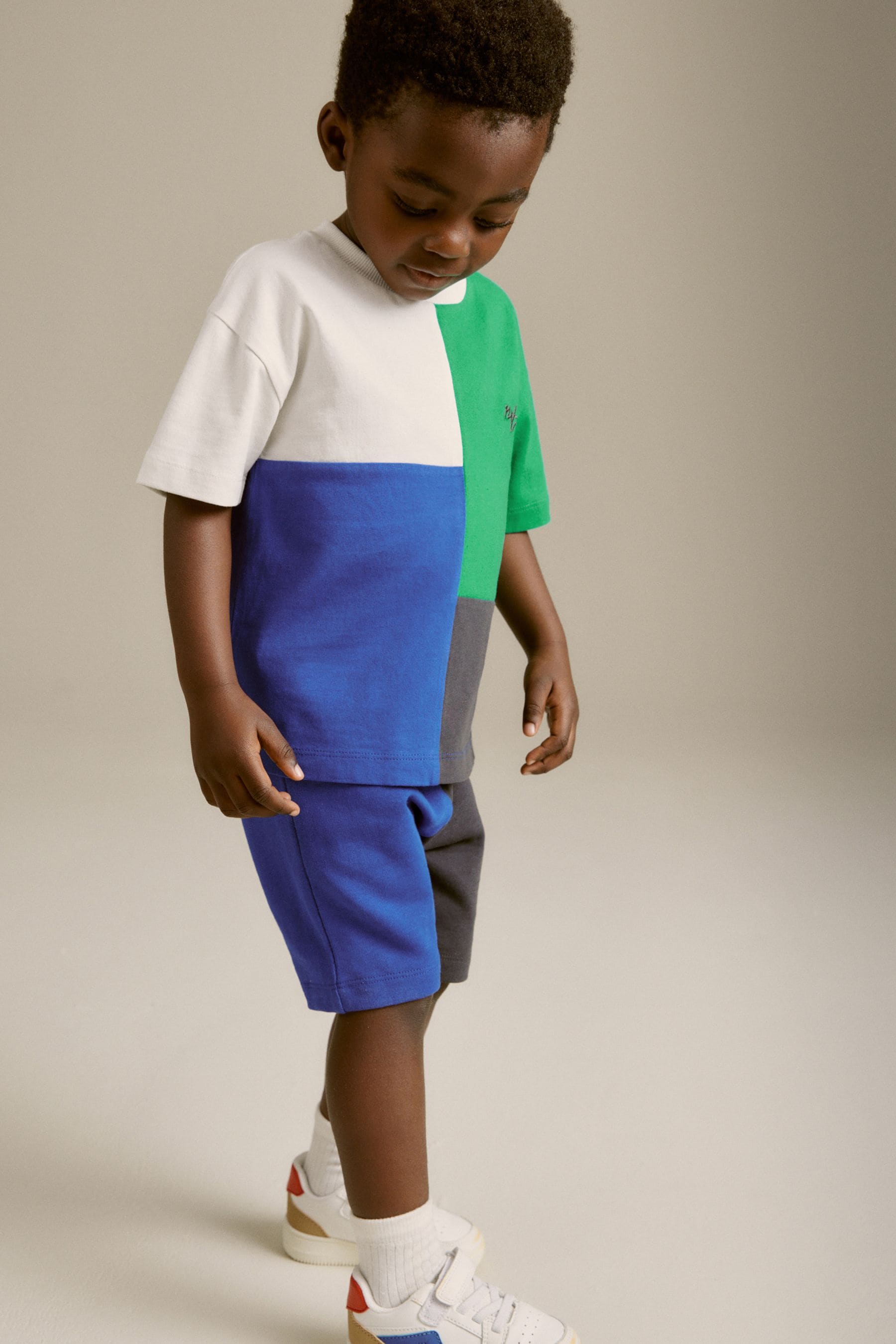 Blue/Green Short Sleeve Colourblock T-Shirt and Shorts Set (3mths-7yrs)