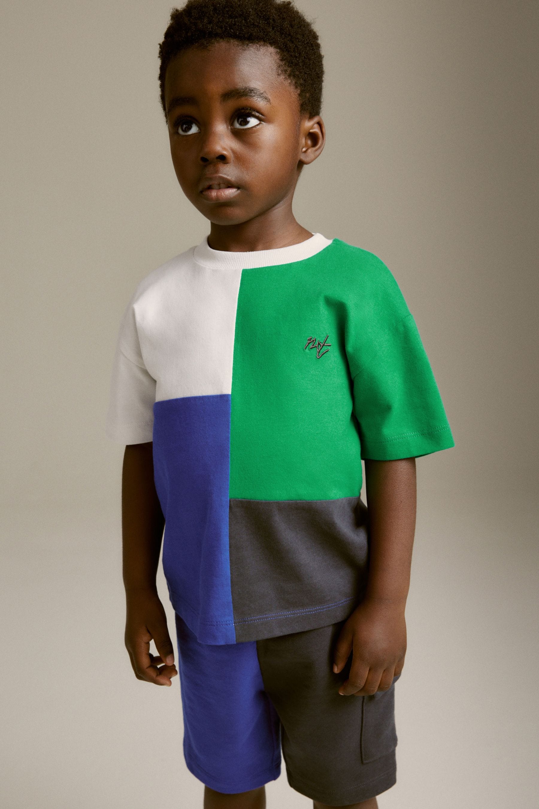 Blue/Green Short Sleeve Colourblock T-Shirt and Shorts Set (3mths-7yrs)