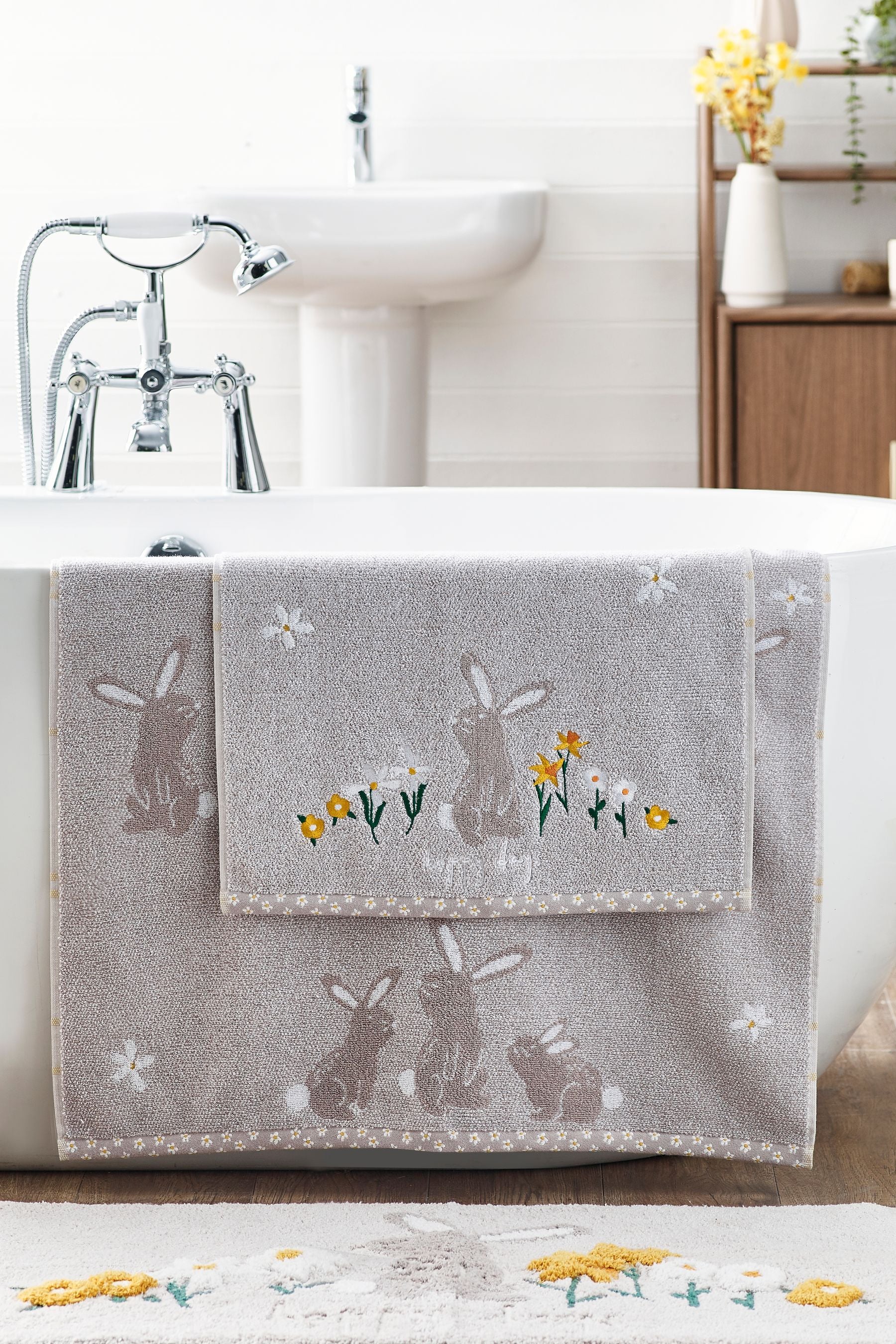 Grey Bunnies 100% Cotton Towel