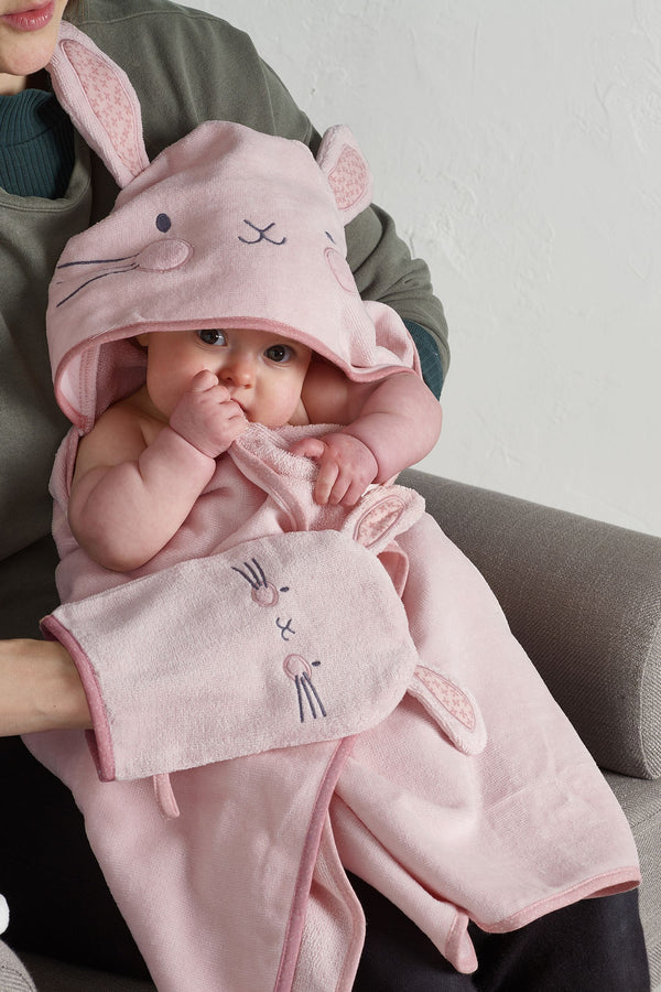 Pink Bunny Newborn 100% Cotton Hooded Baby Towel