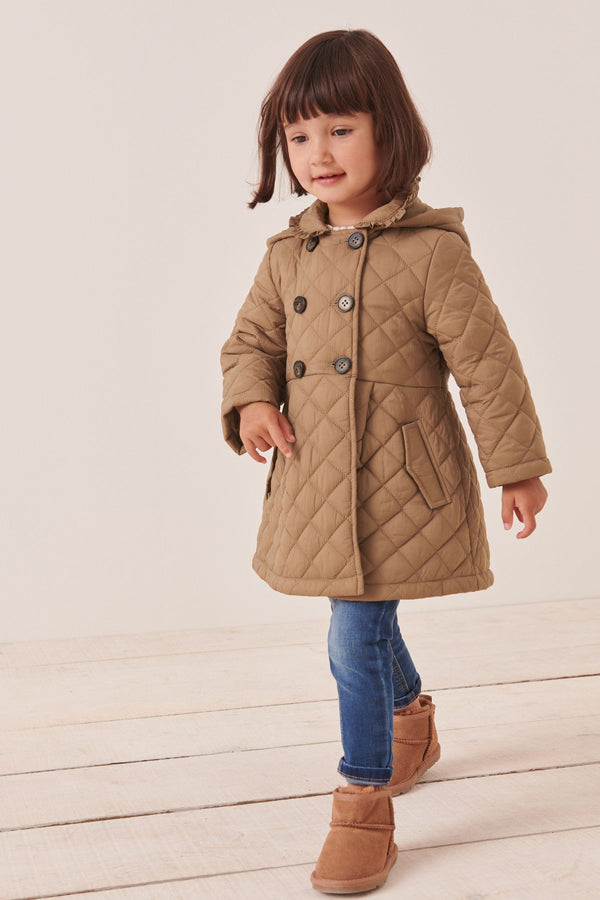 Camel Shower Resistant Frill Collar Quilted Coat (3mths-7yrs)