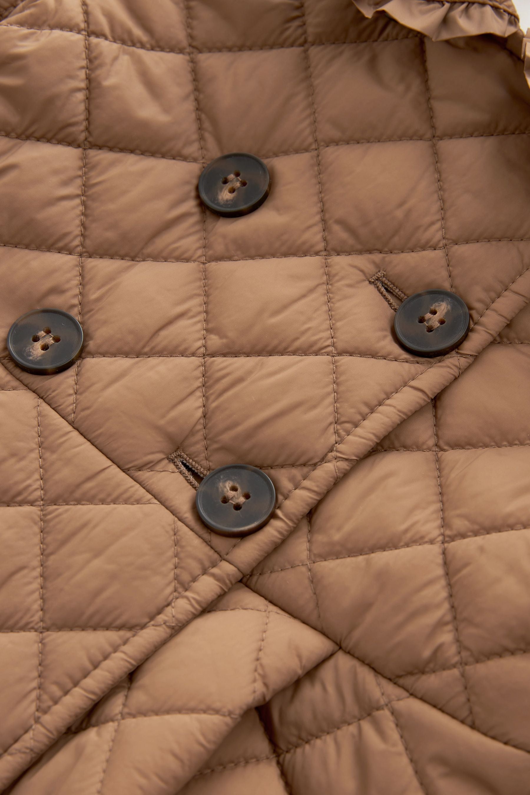 Camel Shower Resistant Frill Collar Quilted Coat (3mths-7yrs)