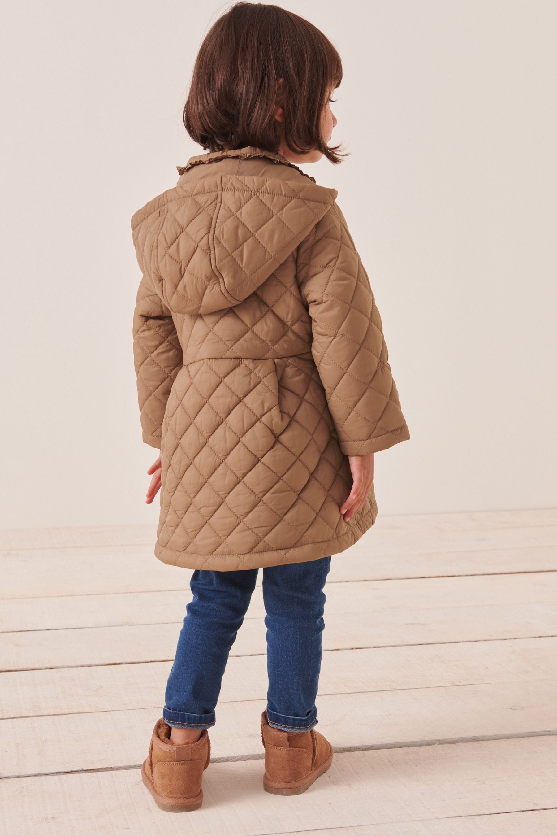 Camel Shower Resistant Frill Collar Quilted Coat (3mths-7yrs)