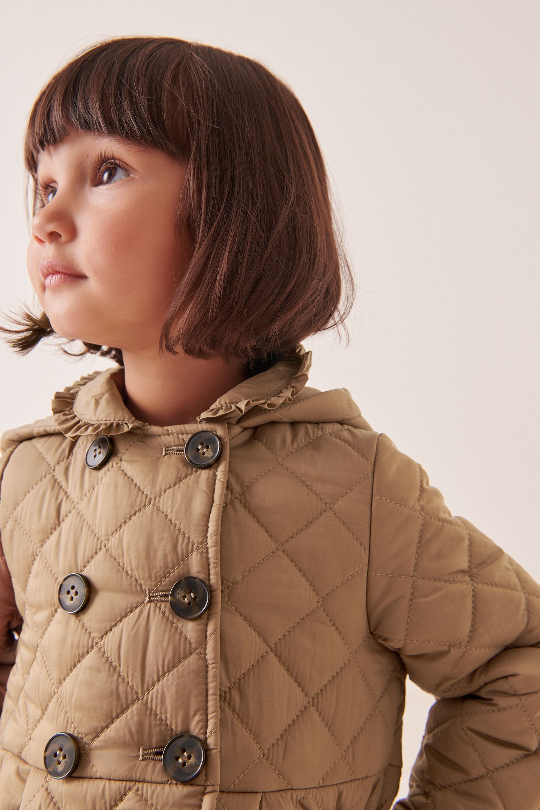 Camel Shower Resistant Frill Collar Quilted Coat (3mths-7yrs)