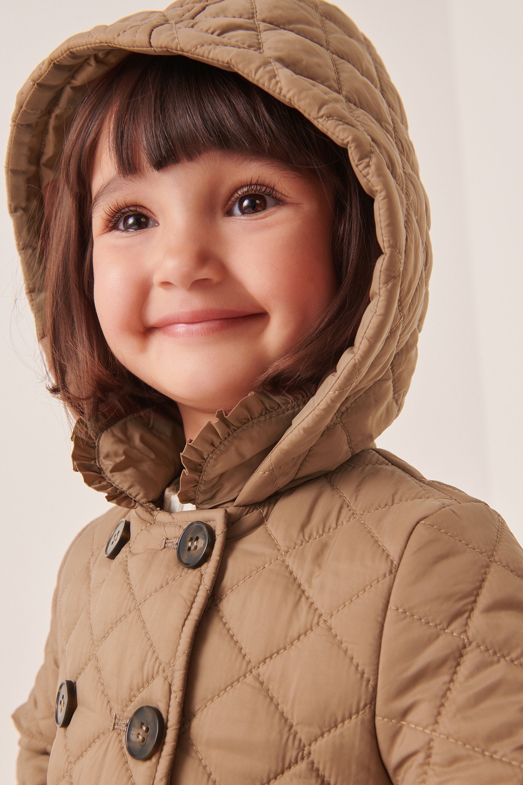 Camel Shower Resistant Frill Collar Quilted Coat (3mths-7yrs)