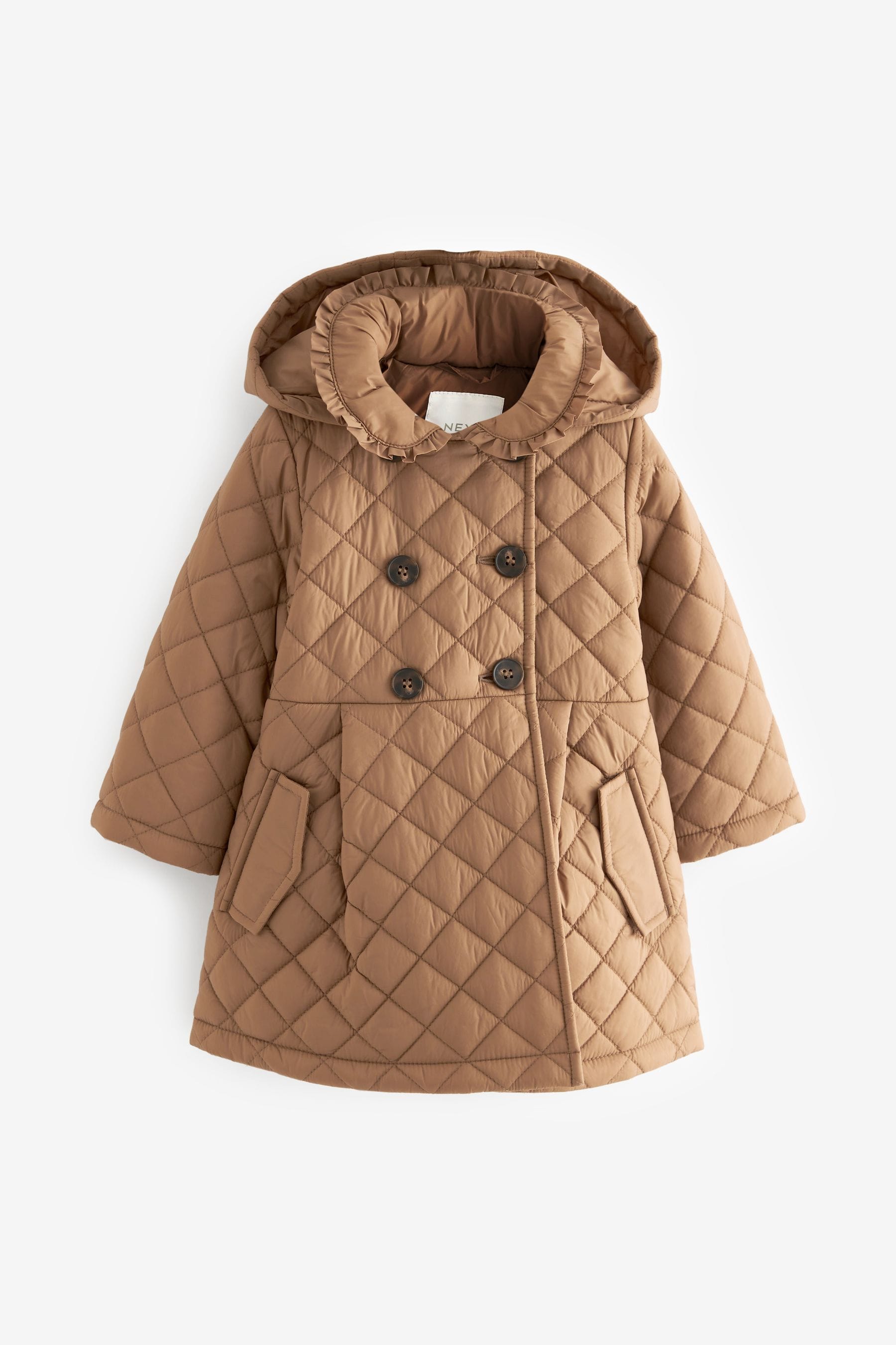 Camel Shower Resistant Frill Collar Quilted Coat (3mths-7yrs)