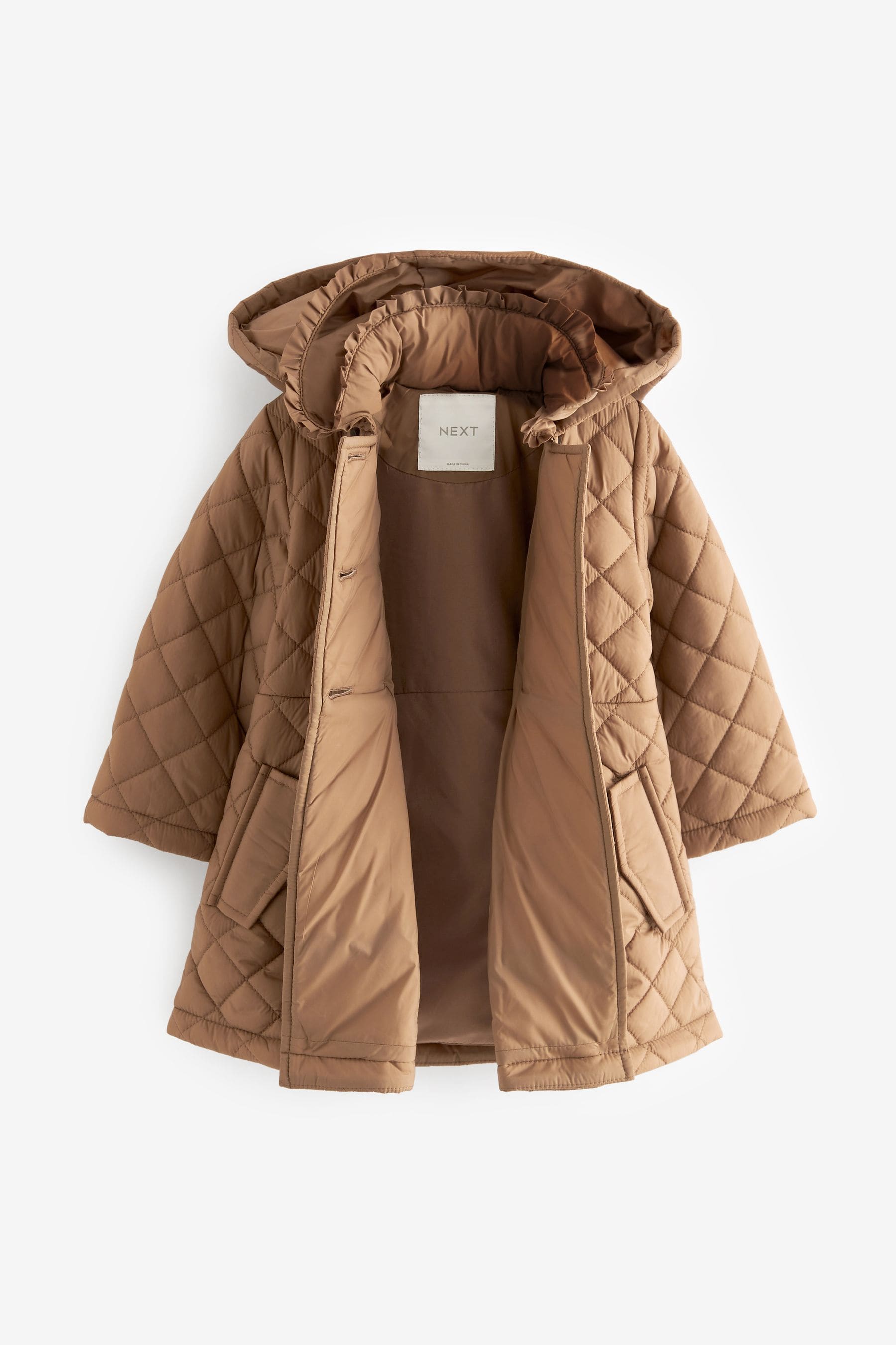 Camel Shower Resistant Frill Collar Quilted Coat (3mths-7yrs)