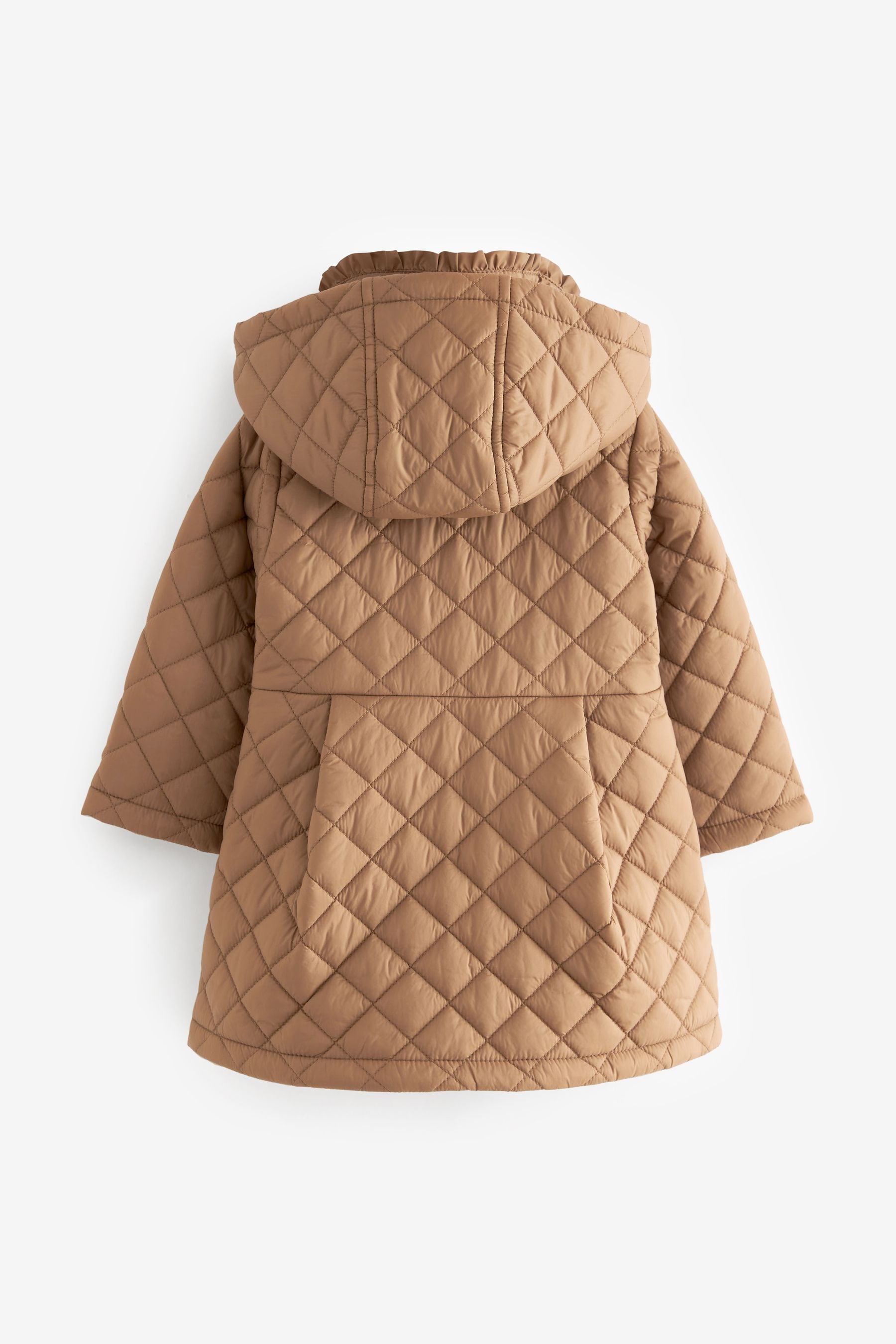 Camel Shower Resistant Frill Collar Quilted Coat (3mths-7yrs)