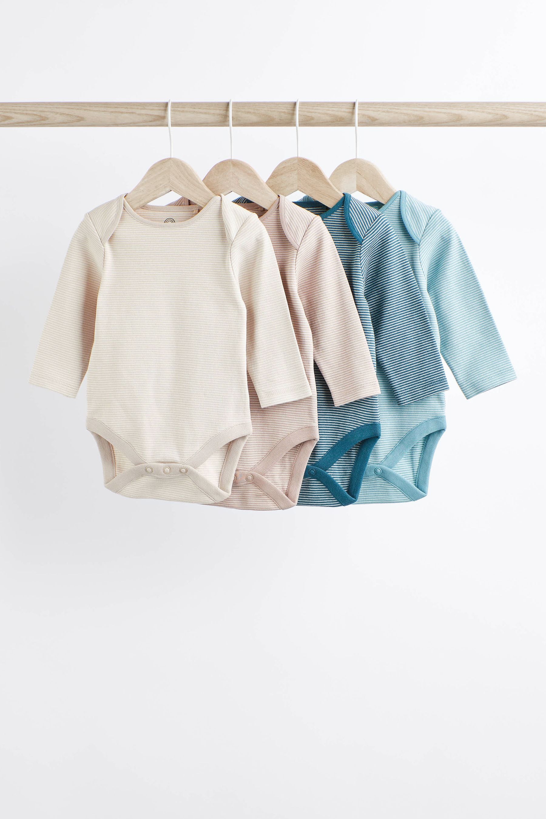 Blue/Neutral Stripe Long Sleeve Bodysuits 4 Pack