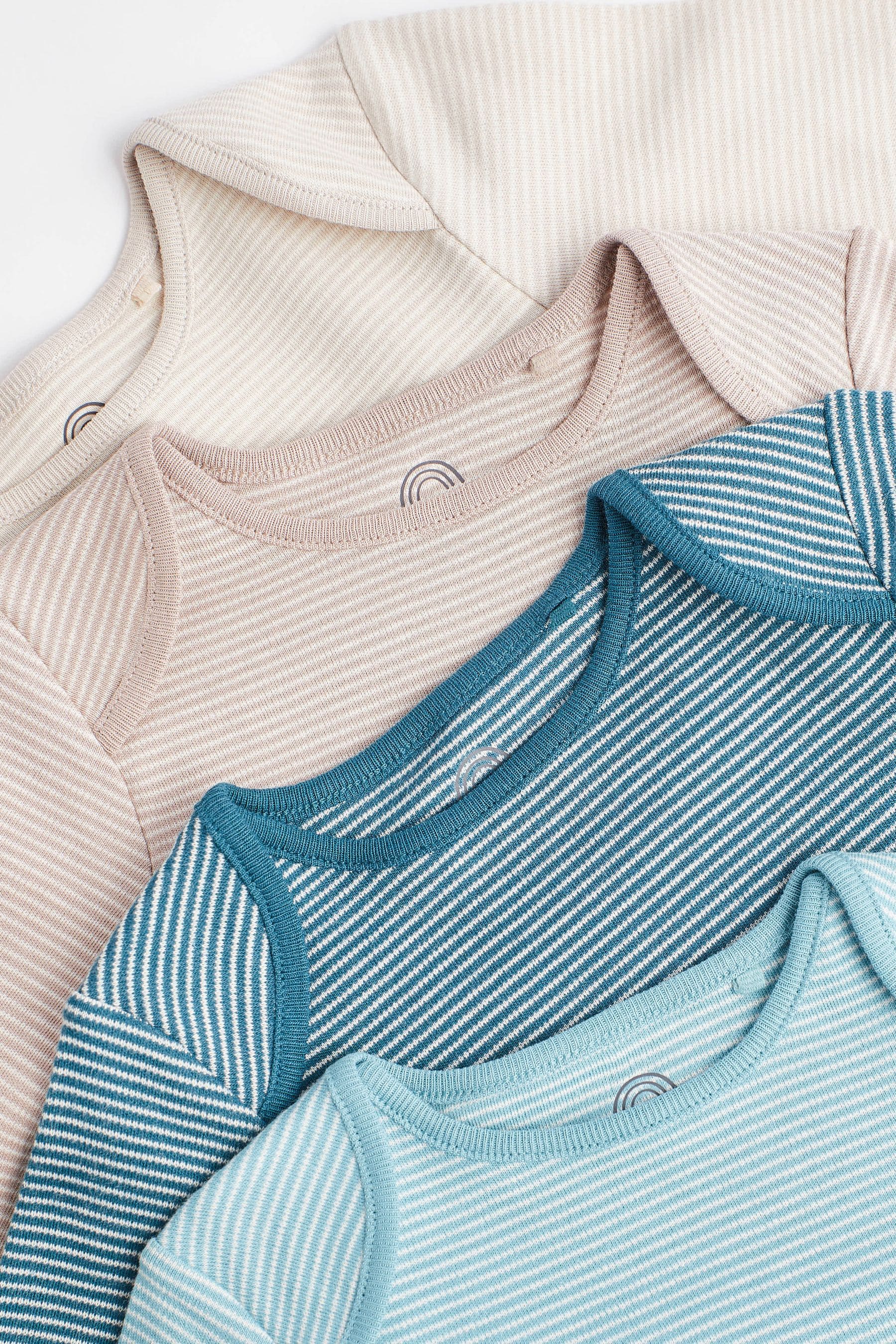 Blue/Neutral Stripe Long Sleeve Bodysuits 4 Pack