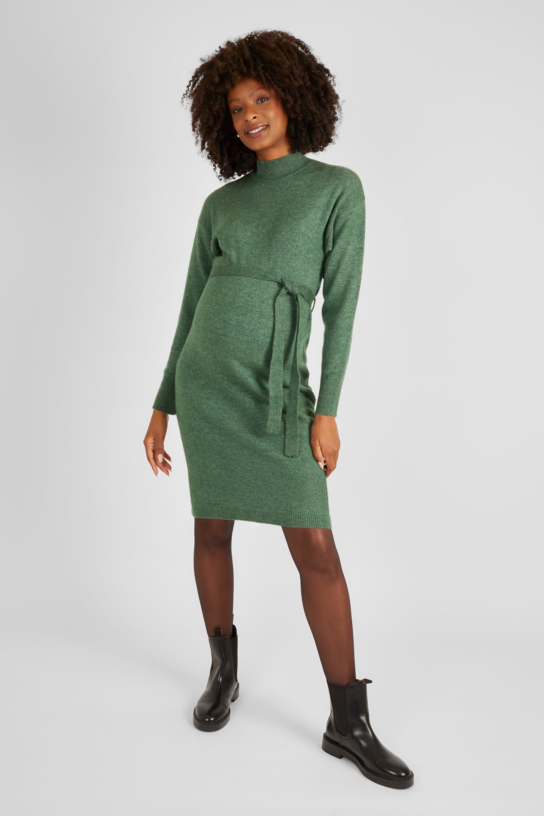 Green JoJo Maman Bébé Turtle Neck Knitted Maternity Dress