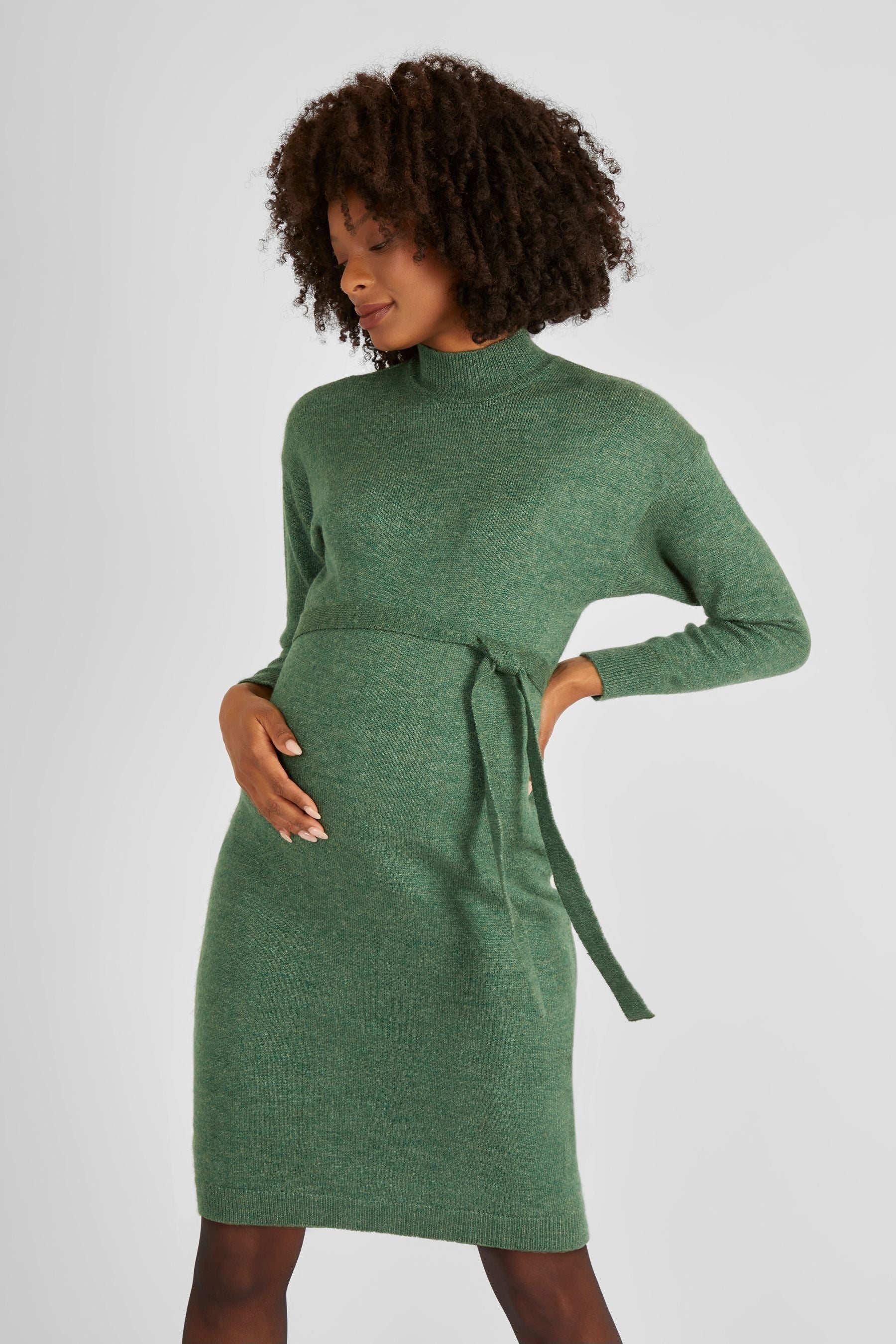 Green JoJo Maman Bébé Turtle Neck Knitted Maternity Dress