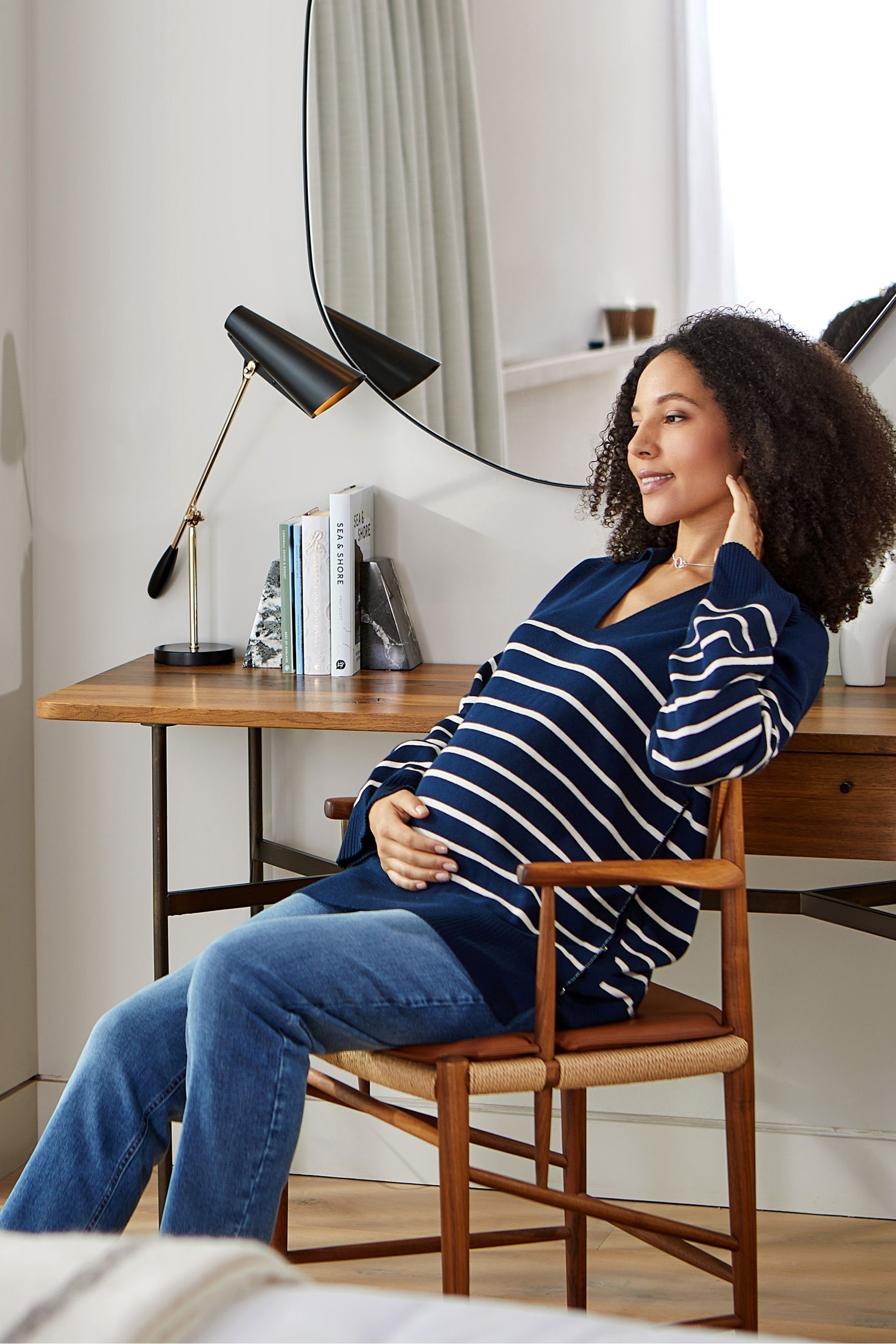 Navy JoJo Maman Bébé Stripe Collared Maternity & Nursing Jumper