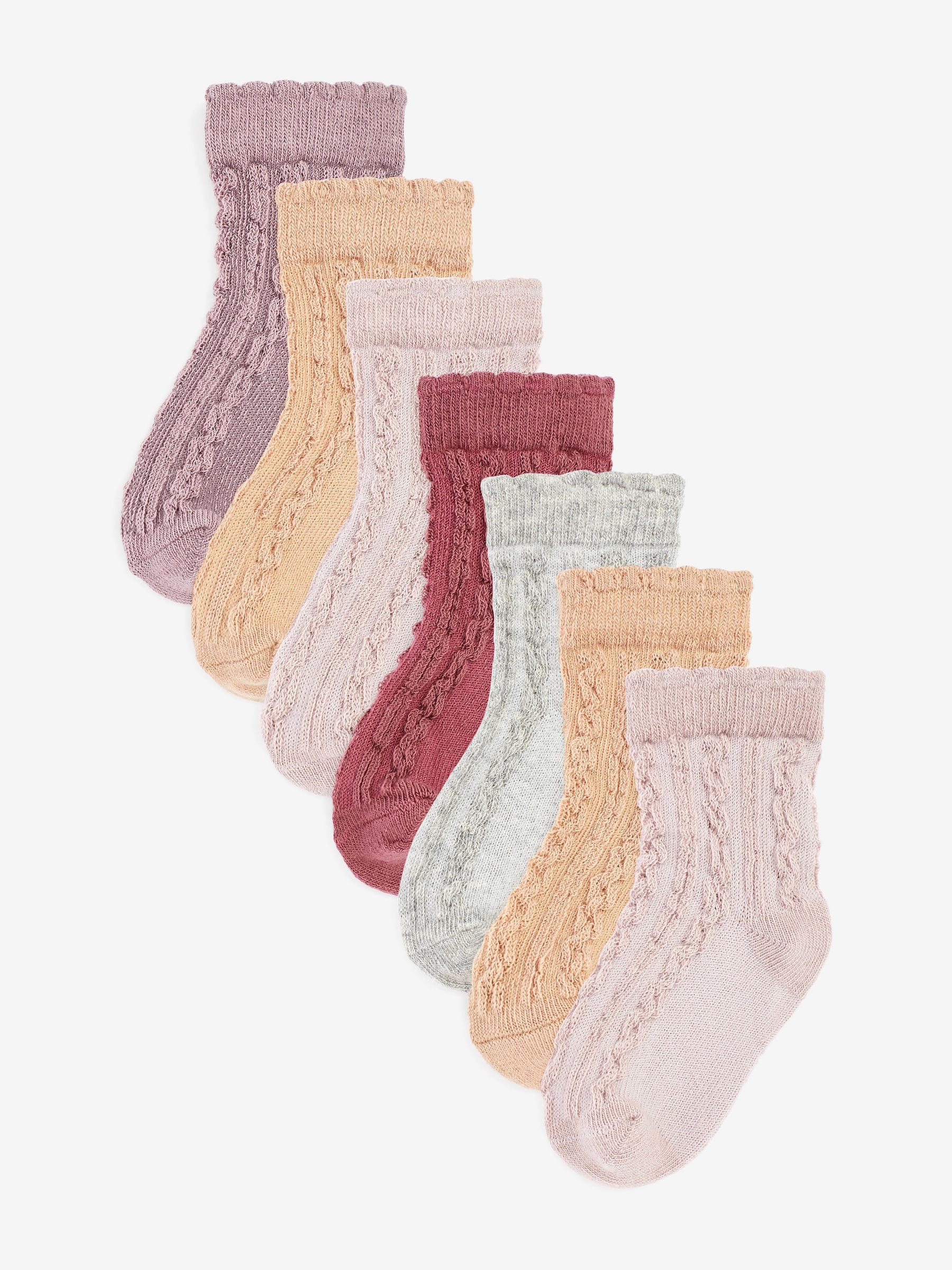 Pink/Neutral Baby Cable Socks 7 Pack (0mths-2yrs)