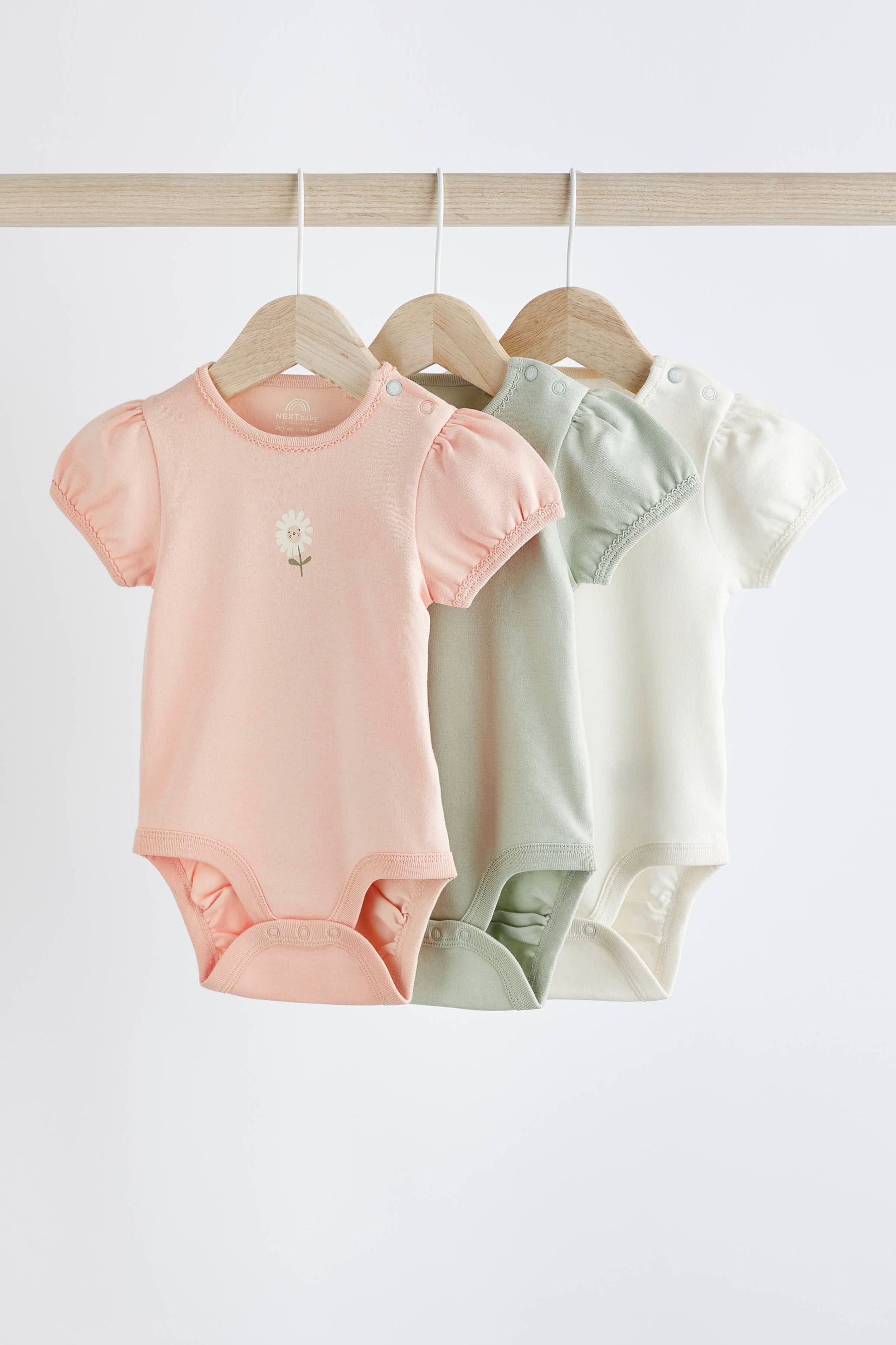 Sage Green Puff Sleeve Baby Bodysuits 3 Pack