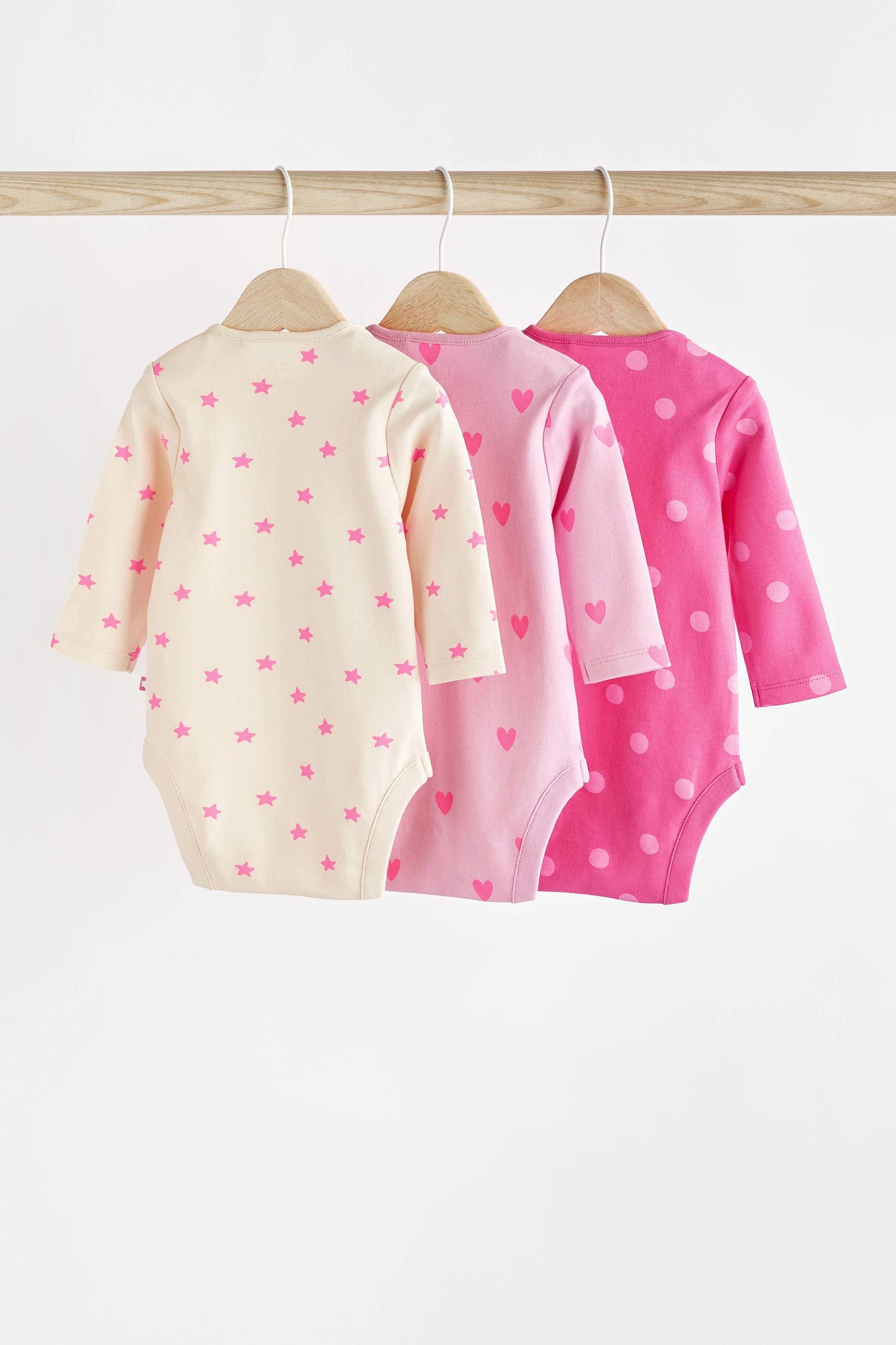 Pink Baby Long Sleeve Bodysuits 3 Pack