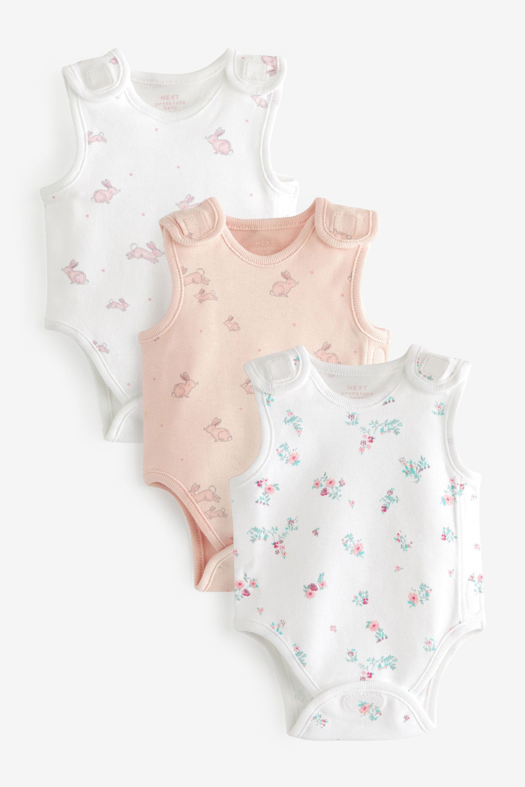 Pink Premature Baby 100% Cotton Vest Bodysuits 3 Pack