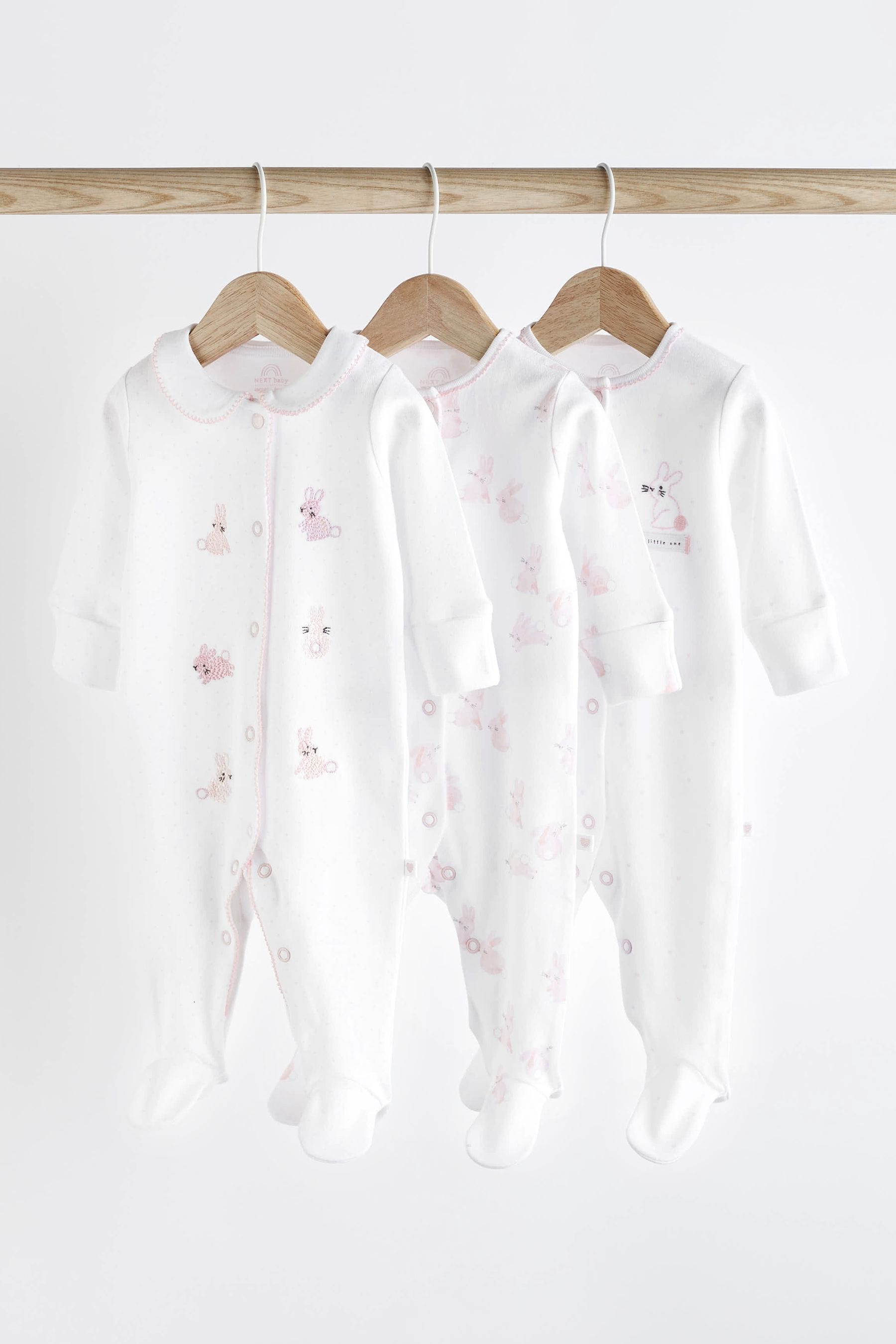 Pink Baby 100% Cotton Sleepsuits 3 Pack (0-3yrs)